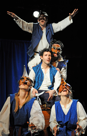  Production photo from  A Commedia Romeo and Juliet . Clockwise from top: Toby Mulford, Paul Reisman, Eva Wilhelm, Gwen Grastorf and Drew Kopas. Photo by ClintonBPhotography 