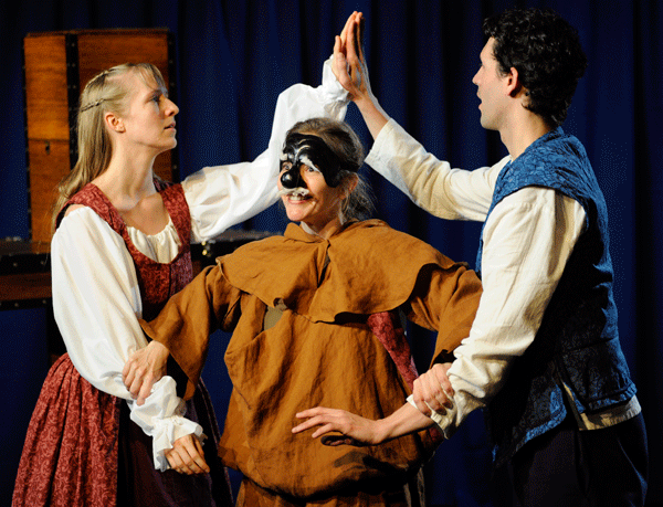 Production photo from  A Commedia Romeo and Juliet . L to R: Gwen Grastorf, Eva Wilhelm, and Drew Kopas. Photo by ClintonBPhotography 