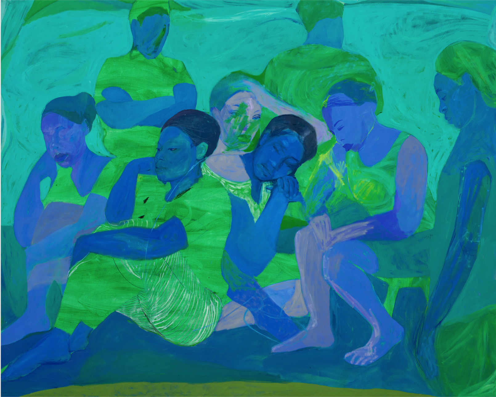 Tizta Berhanu, Together, Alone, 2026. Oil on canvas, 200 × 250 cm. Courtesy of the artist and Addis Fine Art.