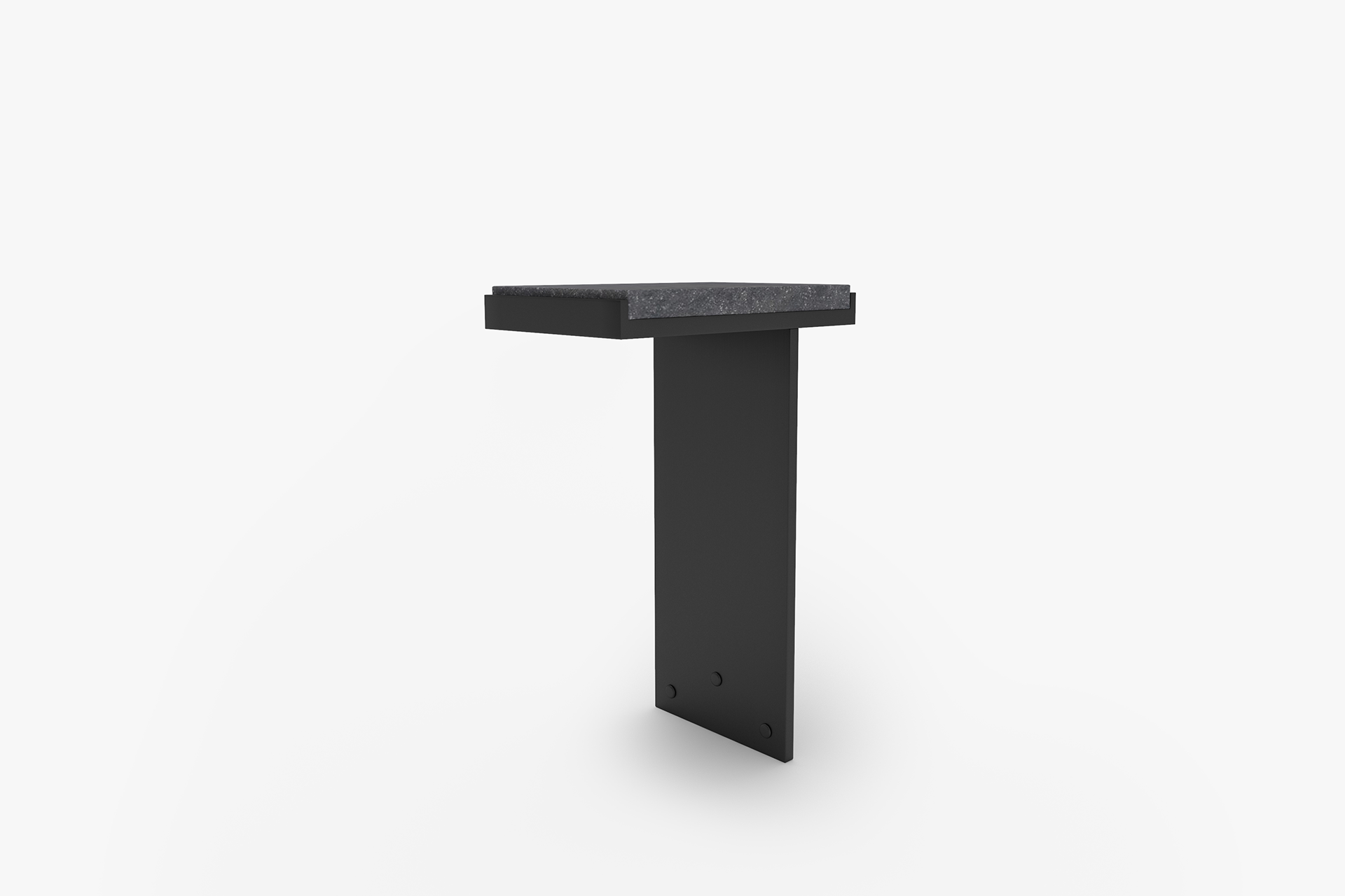 Modern minimal matte black metal and granite stone outdoor side table custom made in Los Angeles