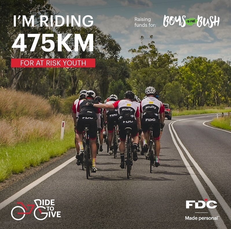 Help Reds Global Founder, Jason Redman raise funds for at-risk youth!
Jason is once again participating in the annual FDC Ride To Give charity bike ride, cycling 475km across Australia to raise funds for Boys To The Bush. The three-day cycle tour beg