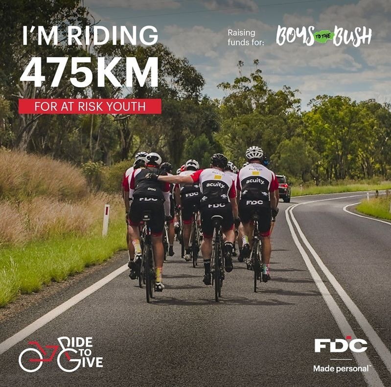 Jason Starts his 475km cycle across Australia this weekend, please lets help him raise much needed funds for at-risk youth!

Jason is participating in the 2024 FDC ride, to give charity to &ldquo;Boys to the bush&rdquo;. The team cycle 475km across A