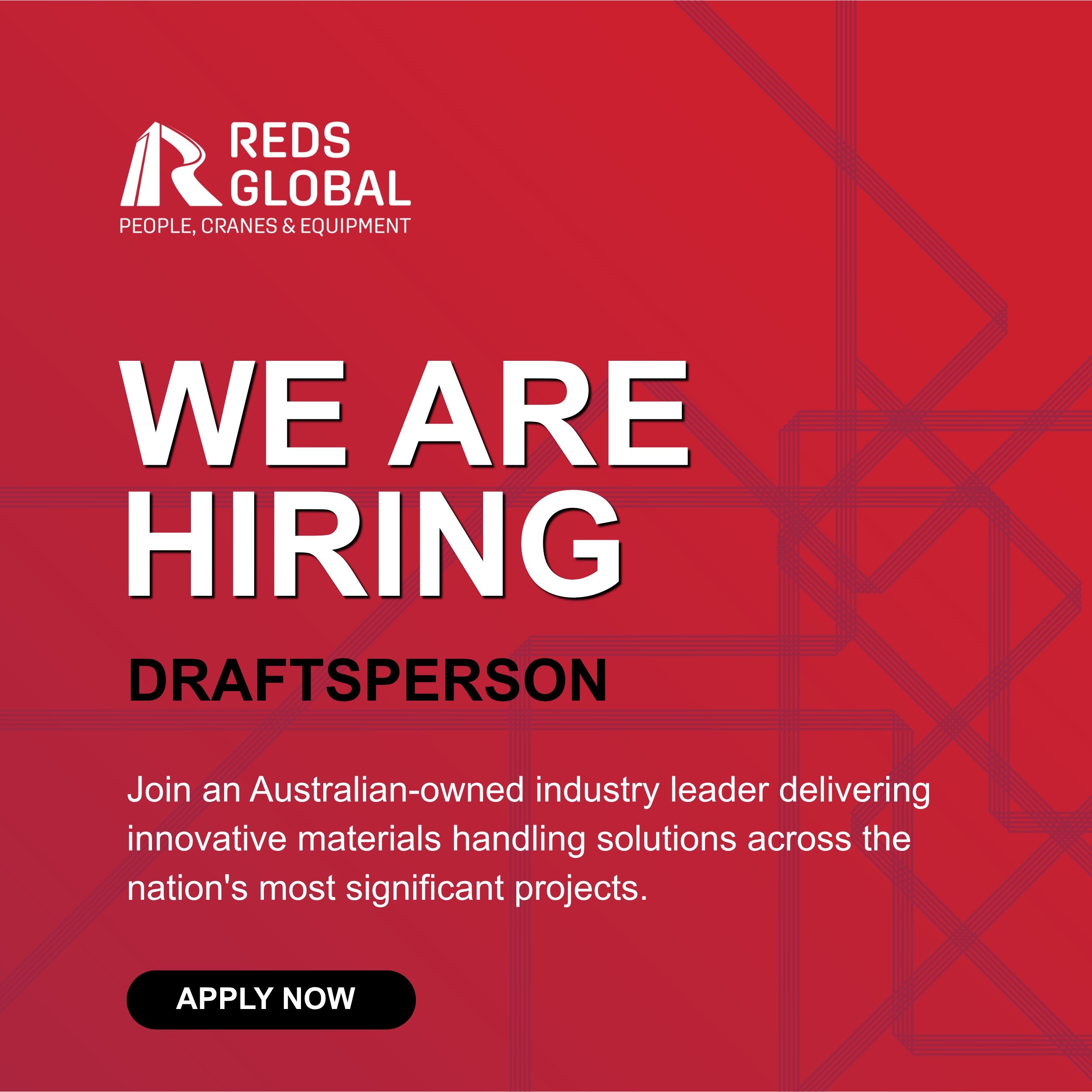 Join an Australian-owned and operated business delivering some of the country's most complex lifting and materials handling solutions.

 
At Reds Global, we're looking for a Draftsperson to support the design and delivery of tower crane, engineered l