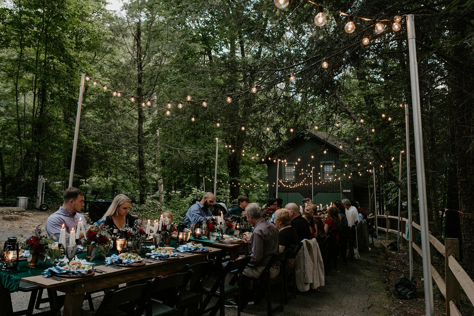 Family style dinner at a micro wedding