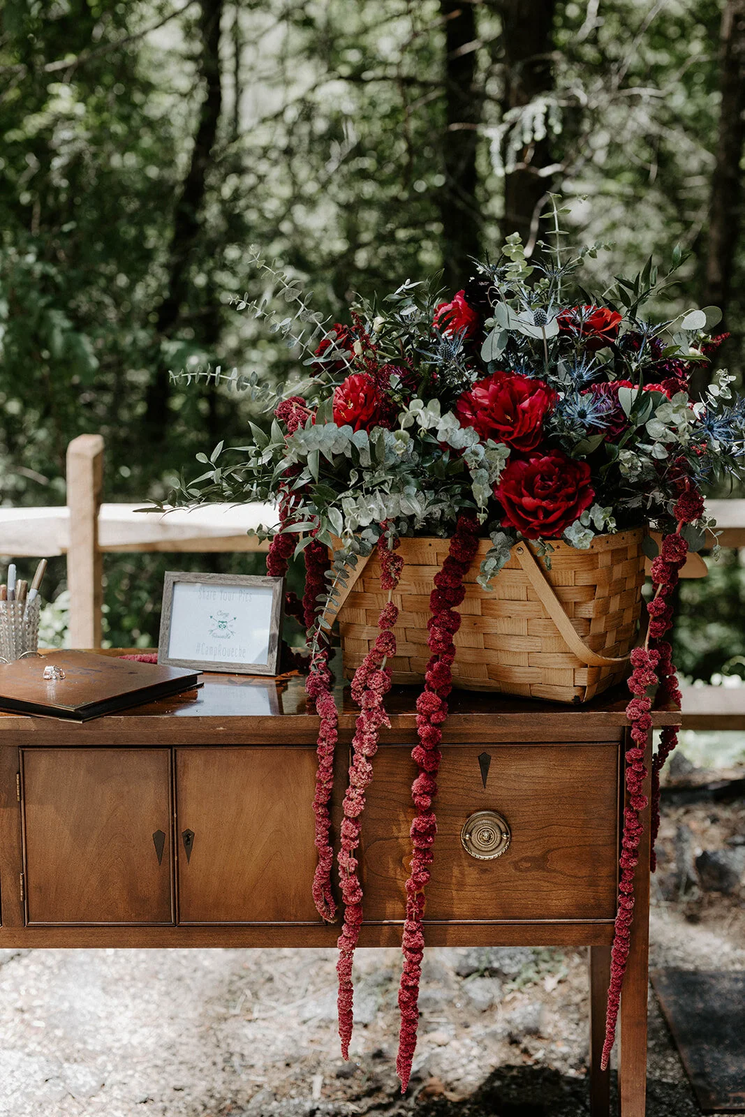 Vintage Guestbook table at an outdoor micro wedding
