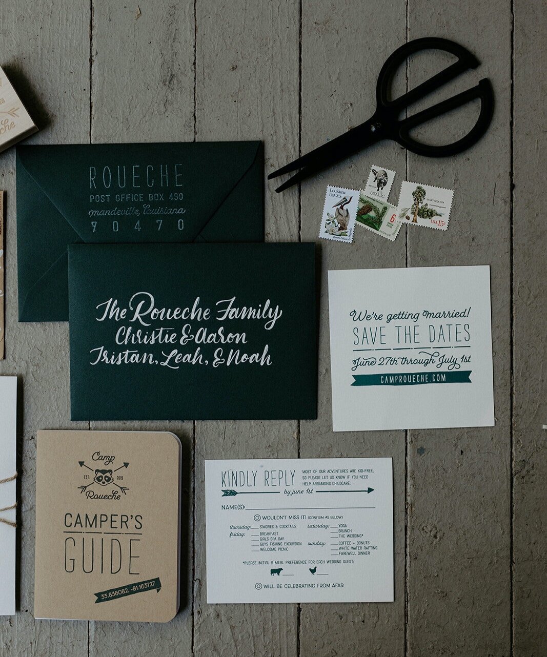 Summer camp micro wedding invitation suite