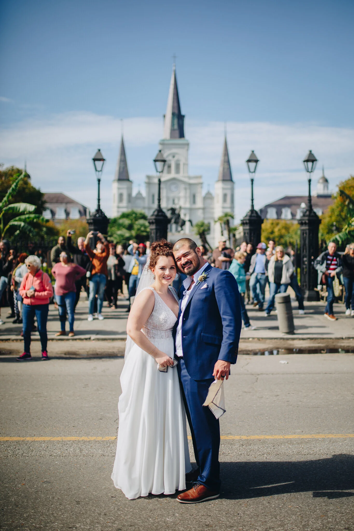 Newlyweds in front of St. Louis Cathedral