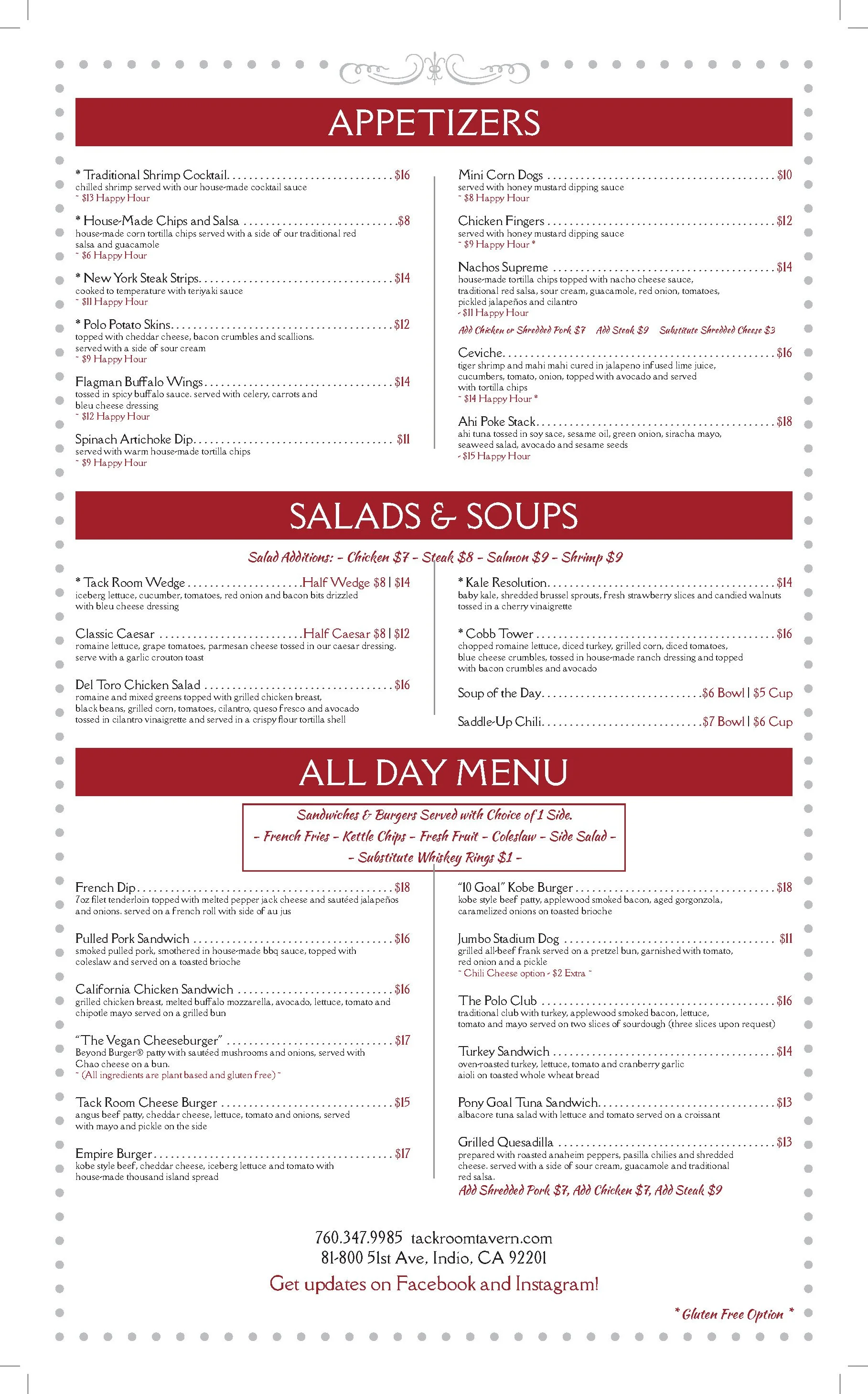 Menu — Tack Room Tavern