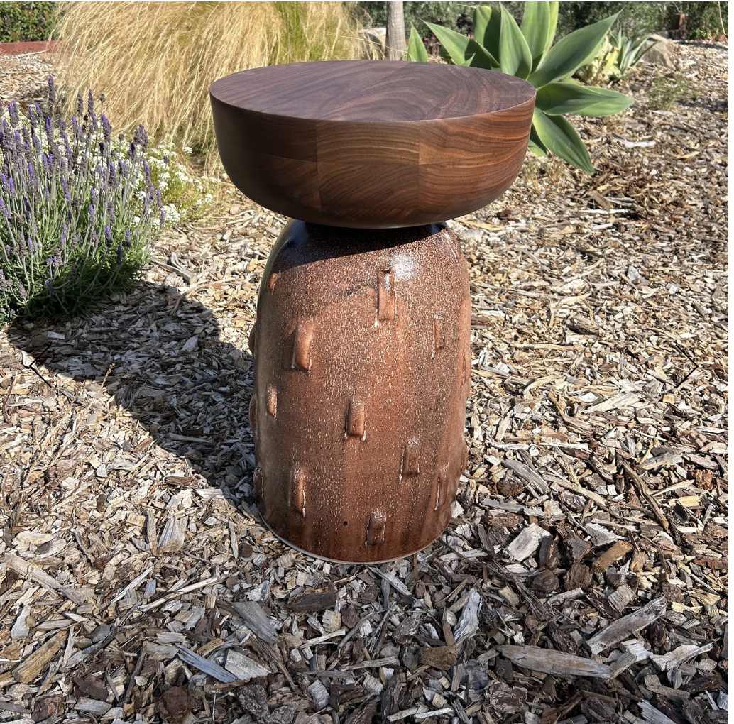 Burnt Sienna Ridge Ceramic Table w/ Walnut or Oak top