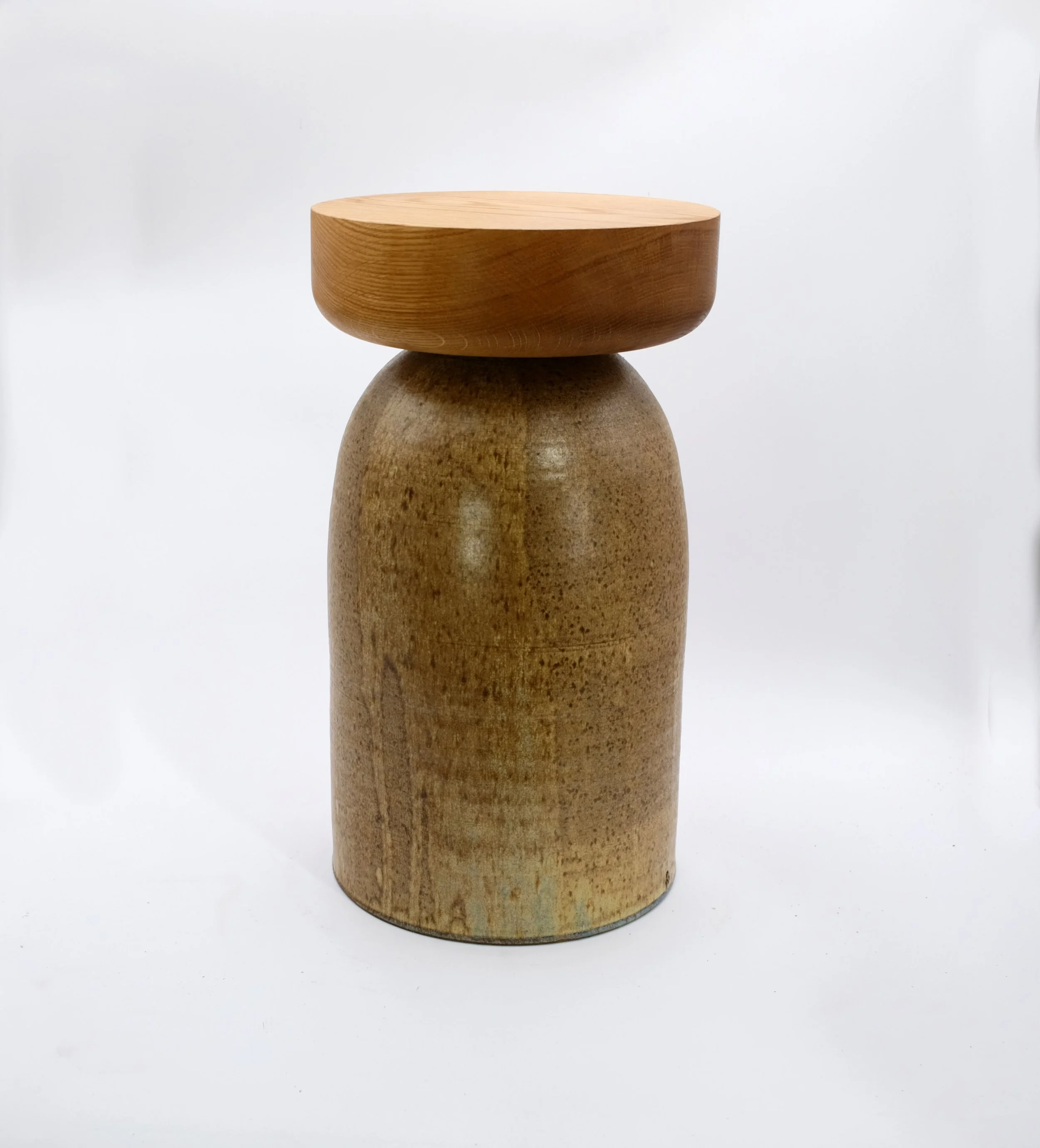 Terra Ceramic Side Table w/ Walnut or Oak Top