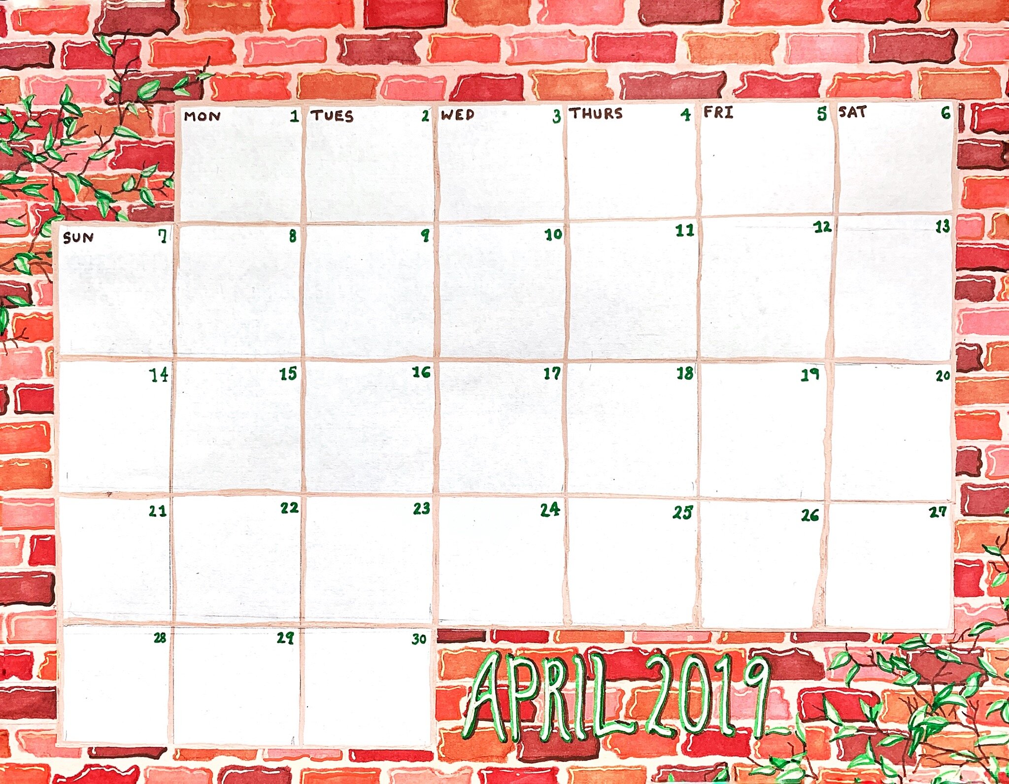 April Calendar Sheet