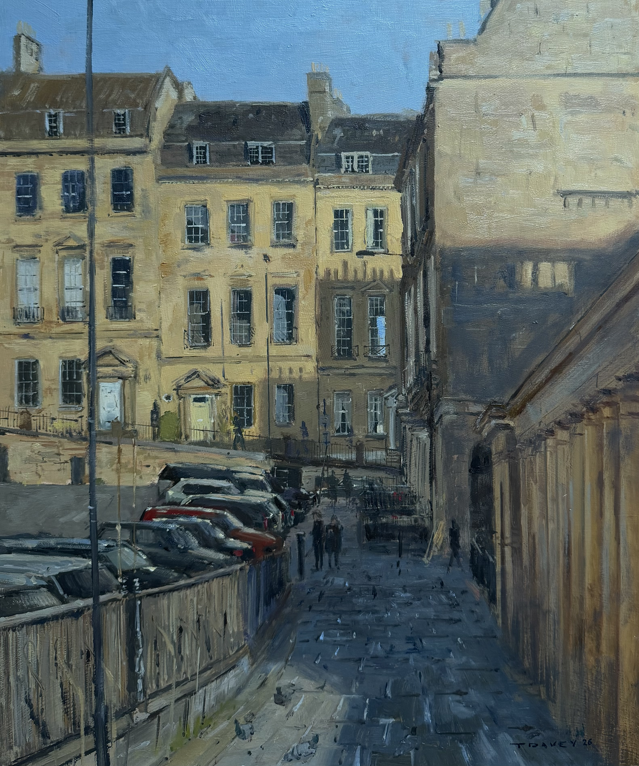 Looking up Bennet Street toward Lansdown - Framed -  2025 - Oil on board - Framed - 53 x 63cm - £480