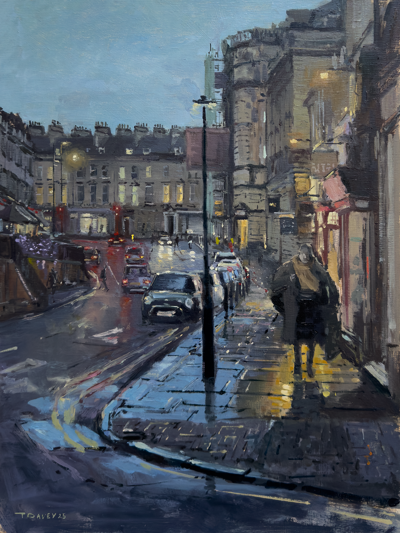 Looking down George Street, late January - 2025 - Oil on board - framed - 39 x 49cm - £450