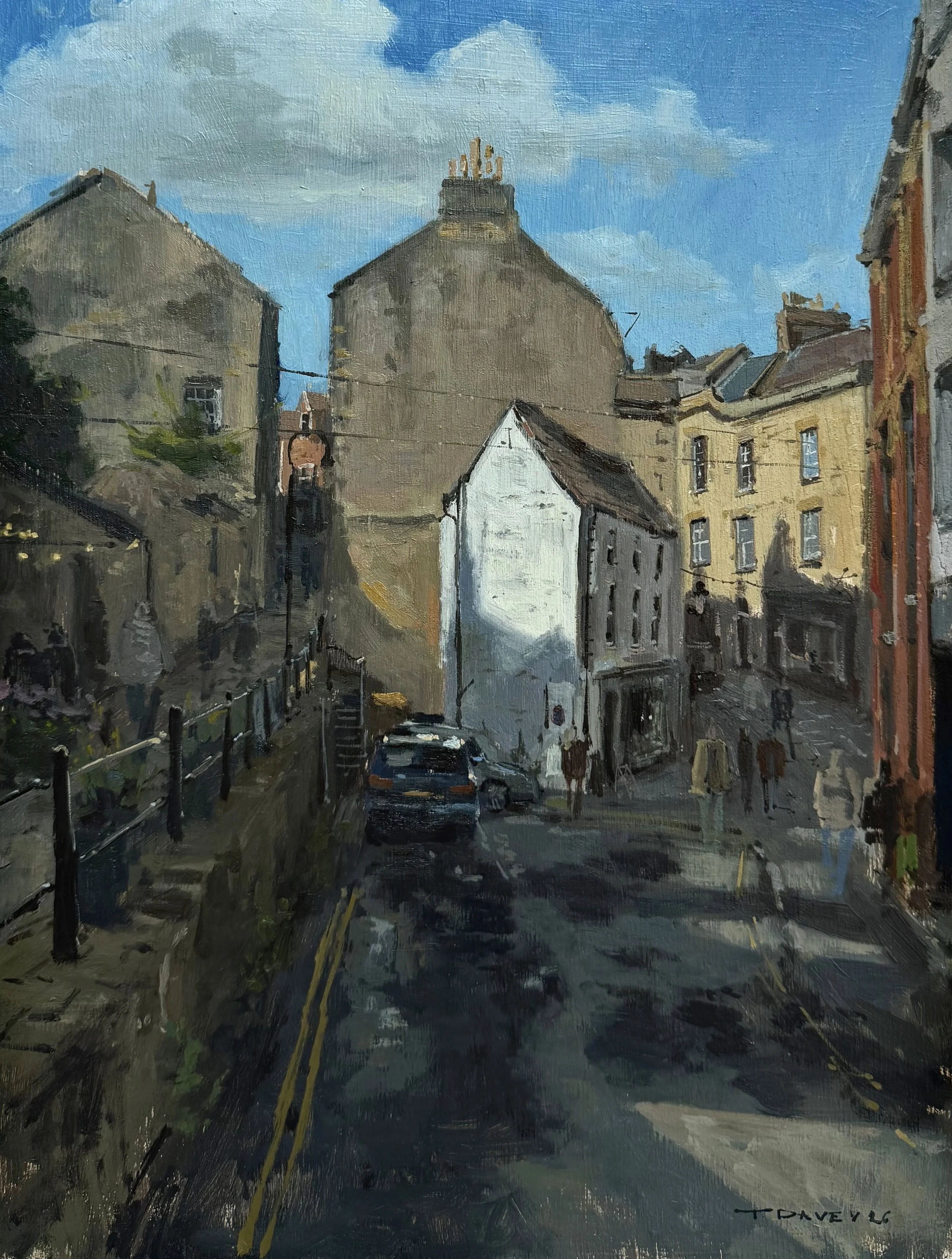 Afternoon sun against Sherlock & Pages in Frome. - Oil on Board - 2026 - framed - 38 x 48cm - £420