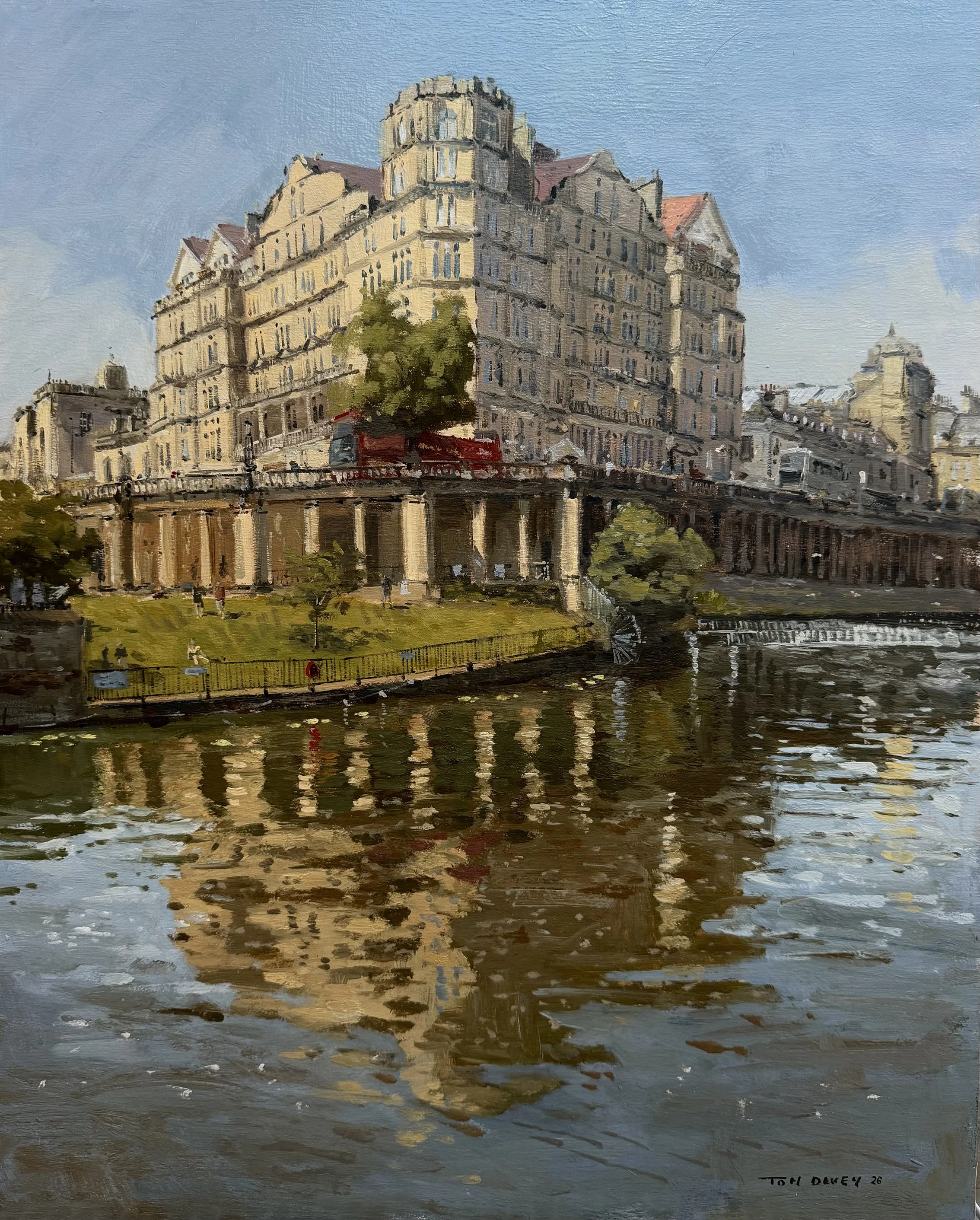Looking toward the Empire Hotel from across the River Avon - Framed - Oil on board - 2026 - 52 x 62 - £550