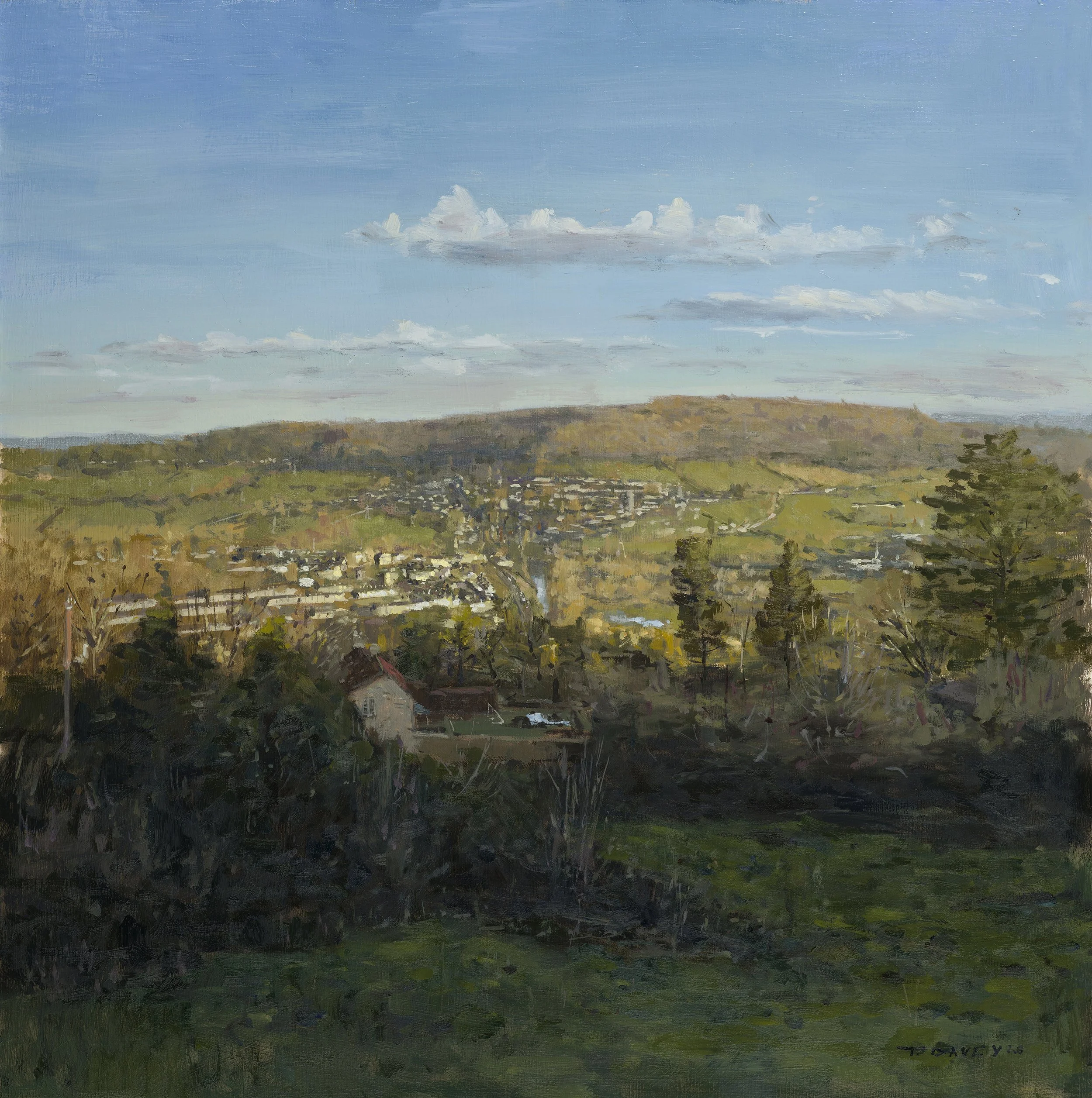 The view from Solsbury Hill over Batheaston  - framed - oil on board - 2026 - 60 x 60cm - £700