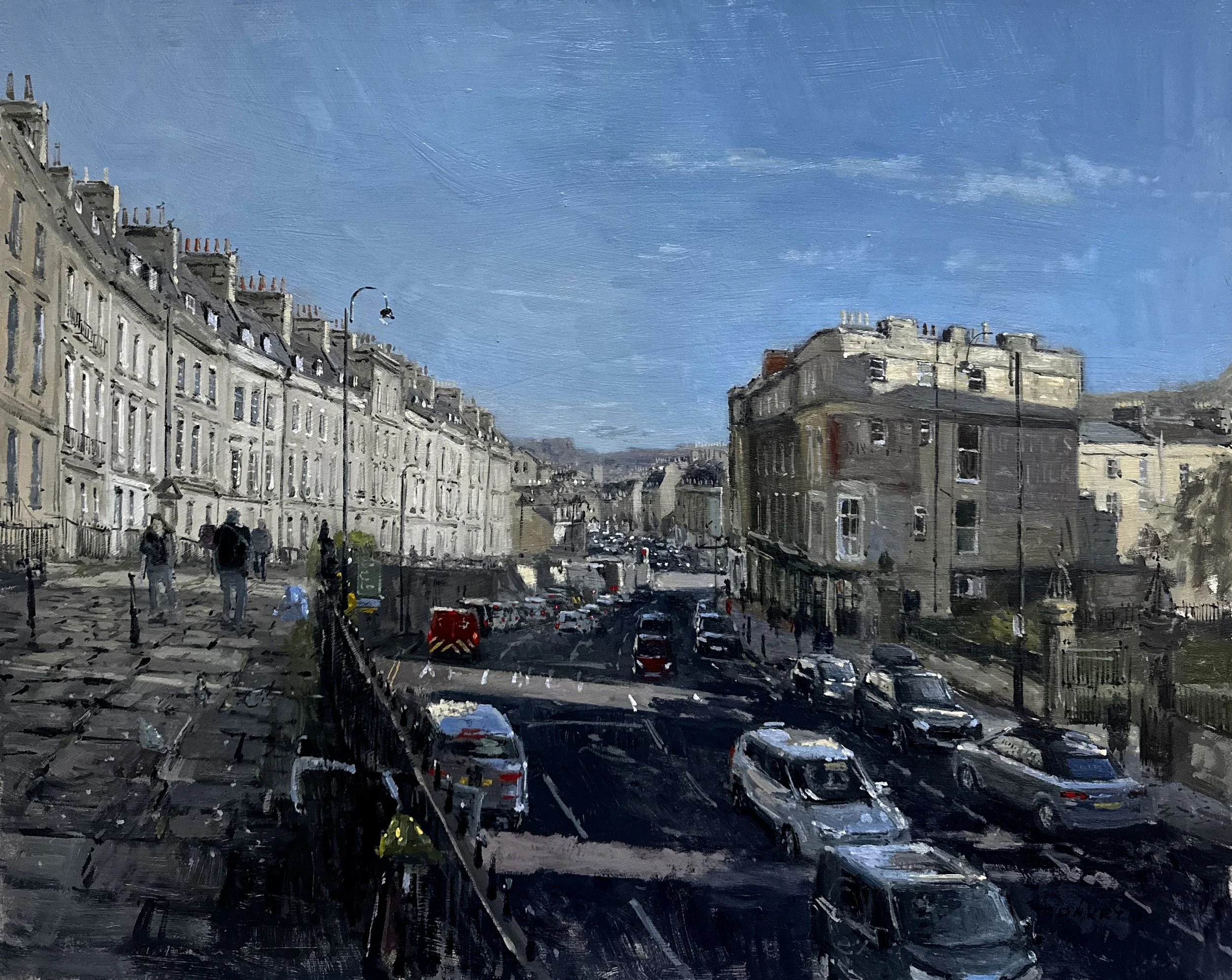 Looking down Walcot Parade - 2025 - Oil on board 50/60cm - framed - £480