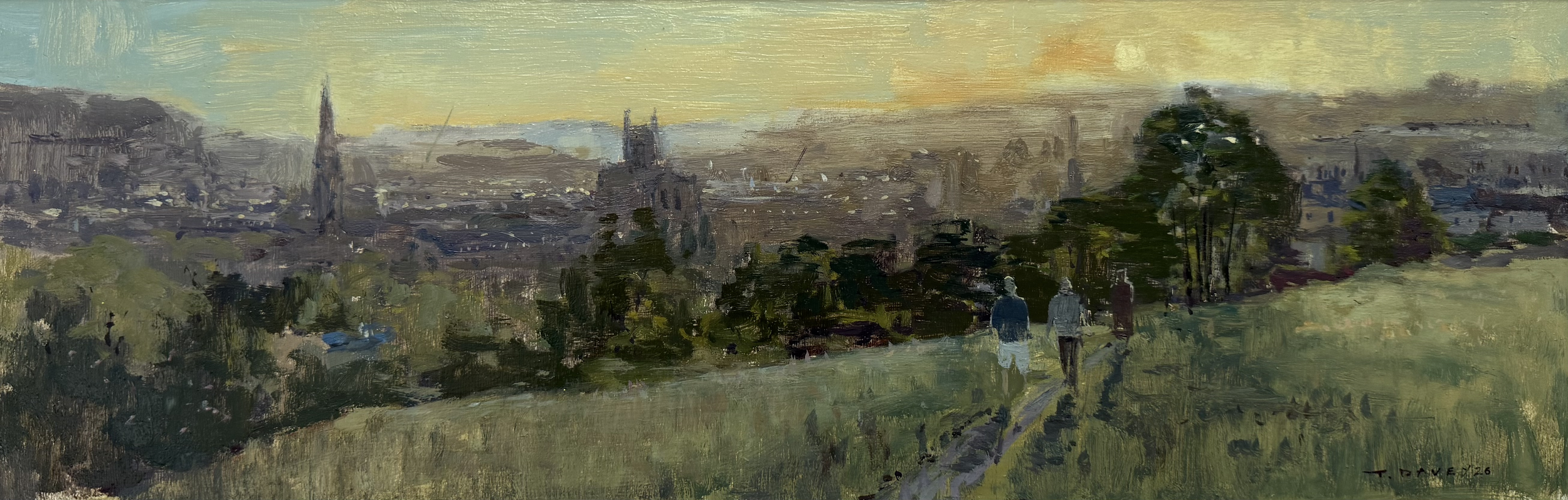 Late evening sunset from Bathwick Hill - 2026 - Oil on board - 36x76cm - Framed - £430