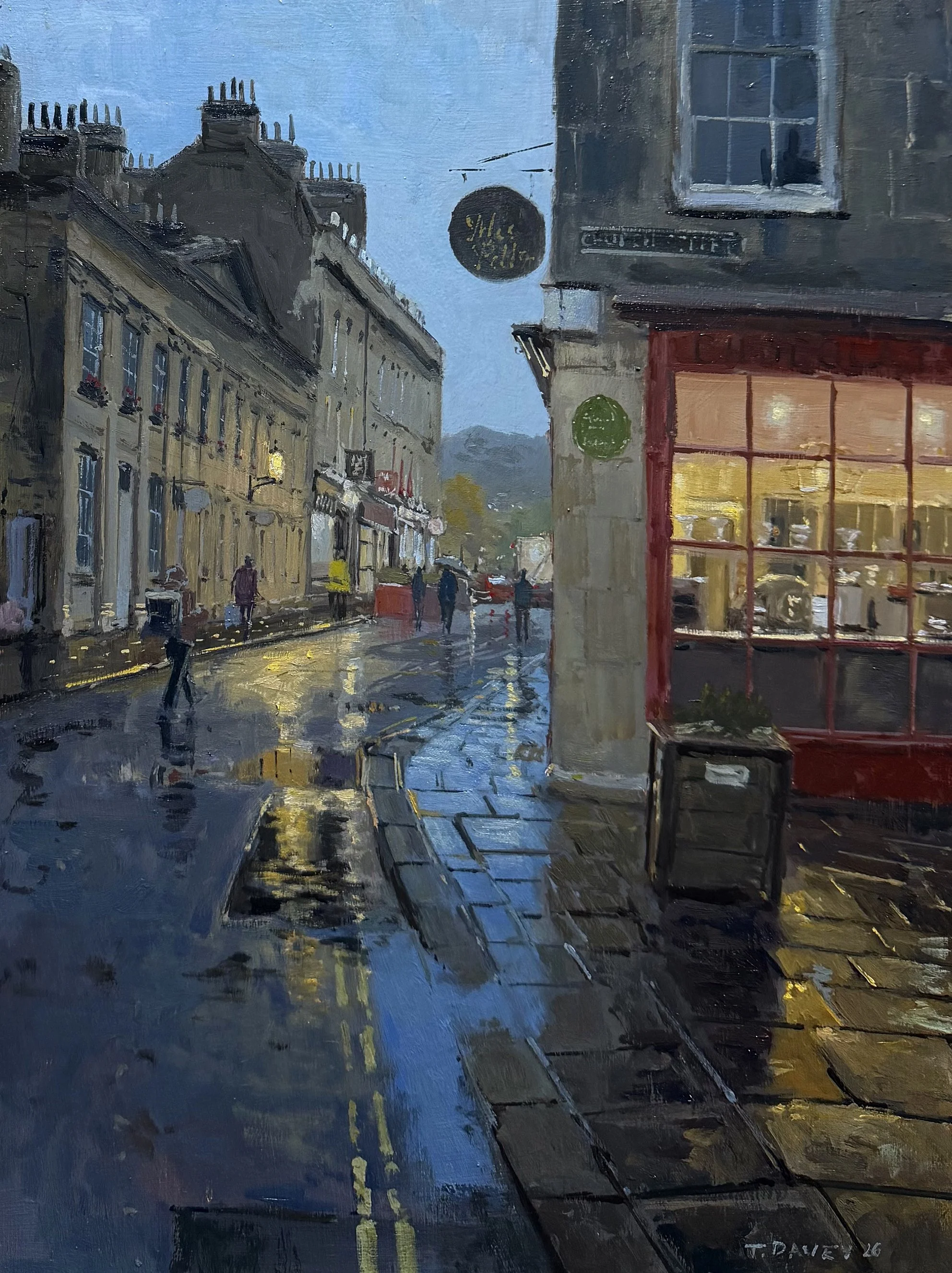 Twilight hour looking down York Street - Framed - Oil on Board - 2026 - 41 x 51cm - £420