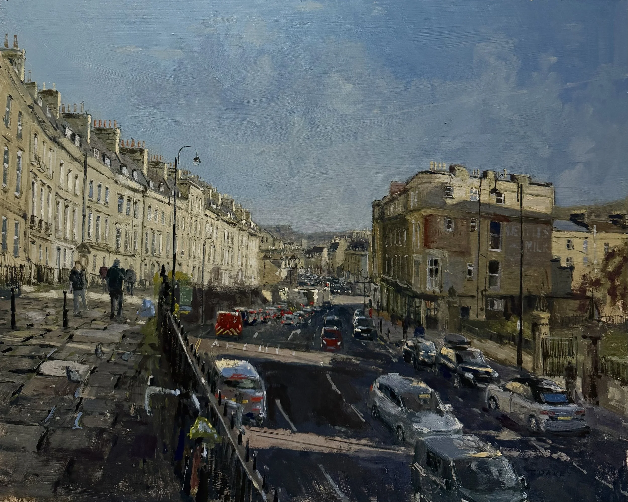 Looking down Walcot Parade - 2025 - Oil on board 50/60cm - framed - £480