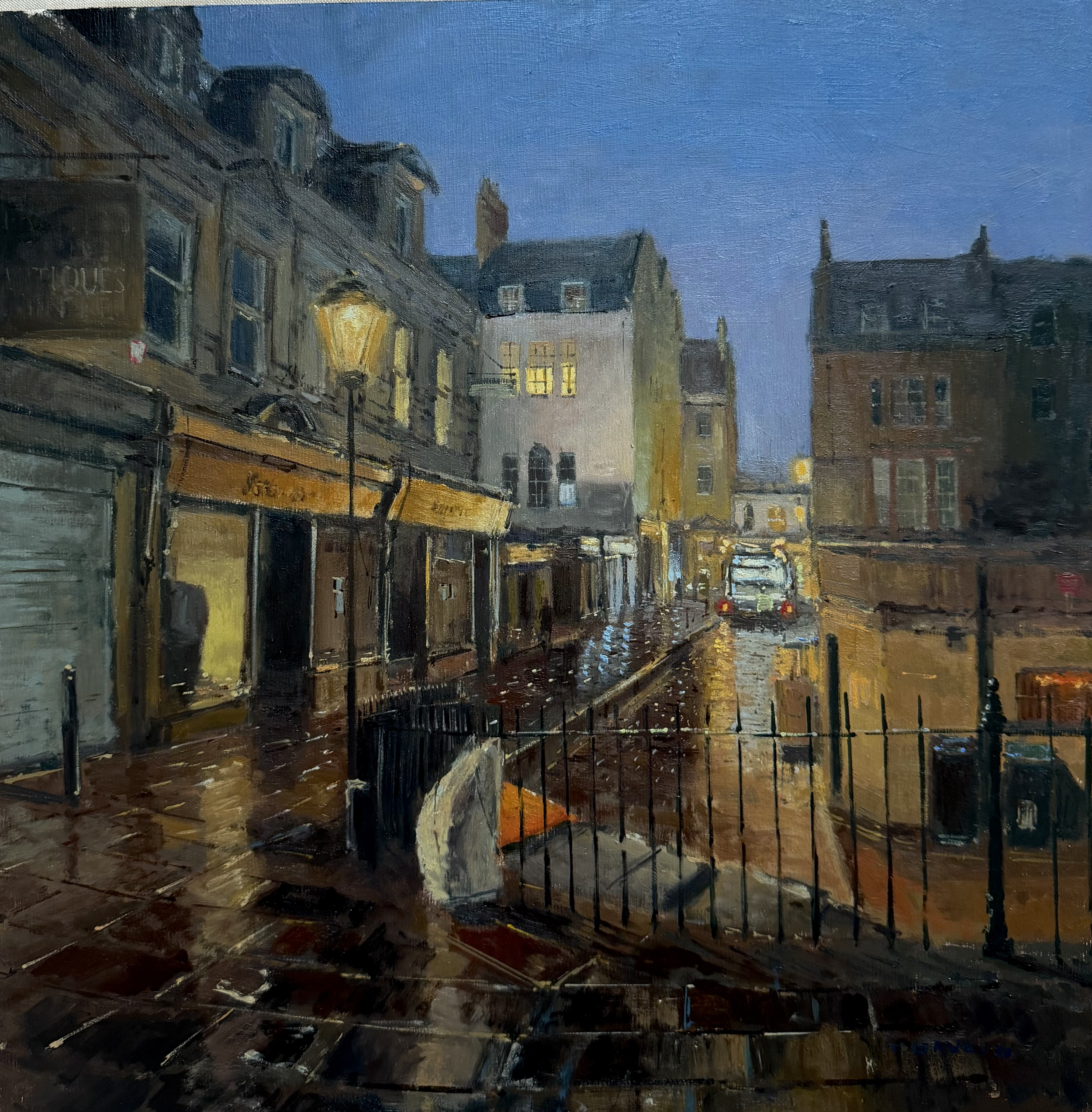 Looking down Bartlett Street - 2026 - Oil on board - Framed - 63x63cm - £575