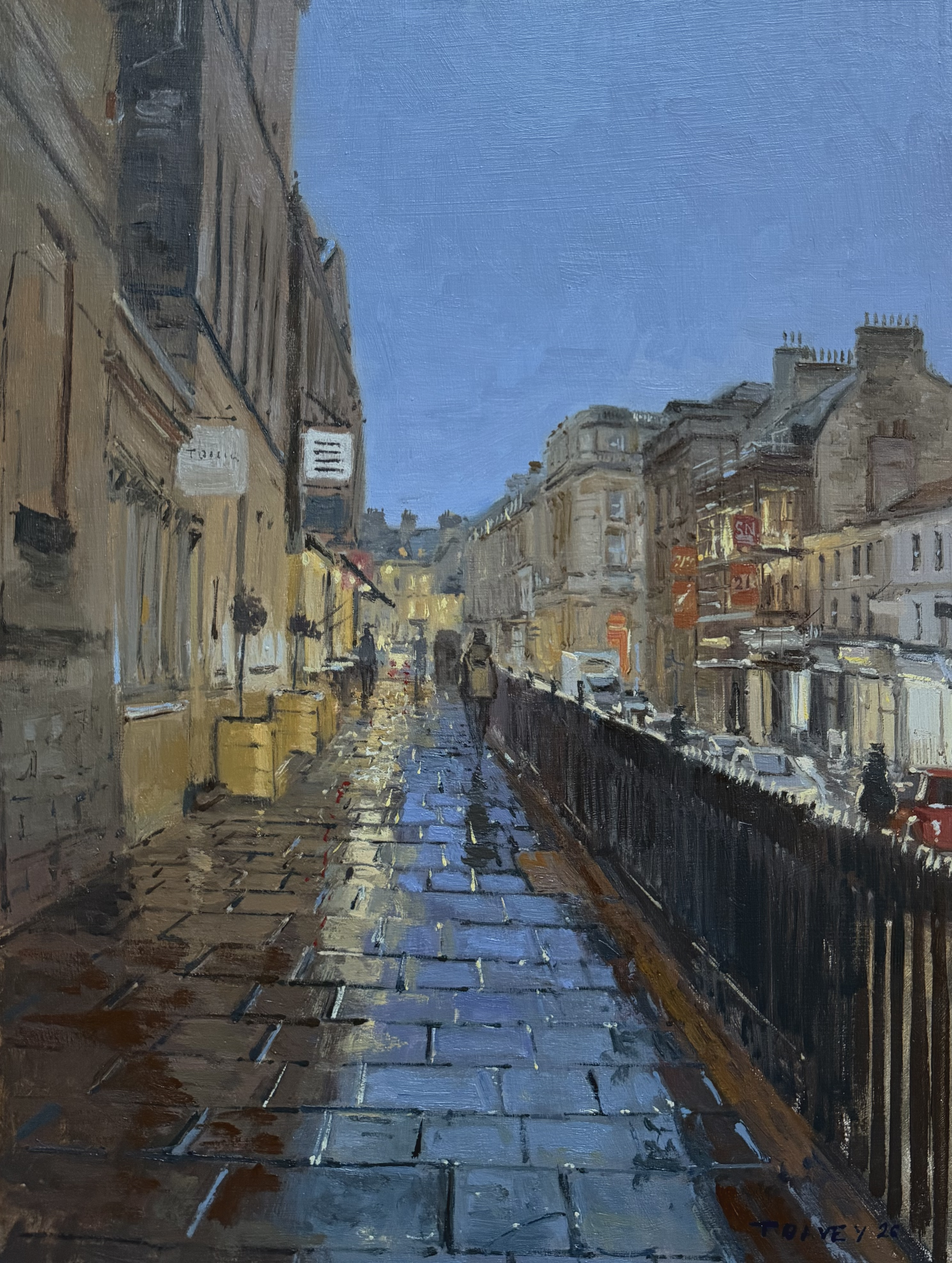 Twilight hour looking down George Street - 2026 - Oil on board - framed - 37 x 47cm - £420