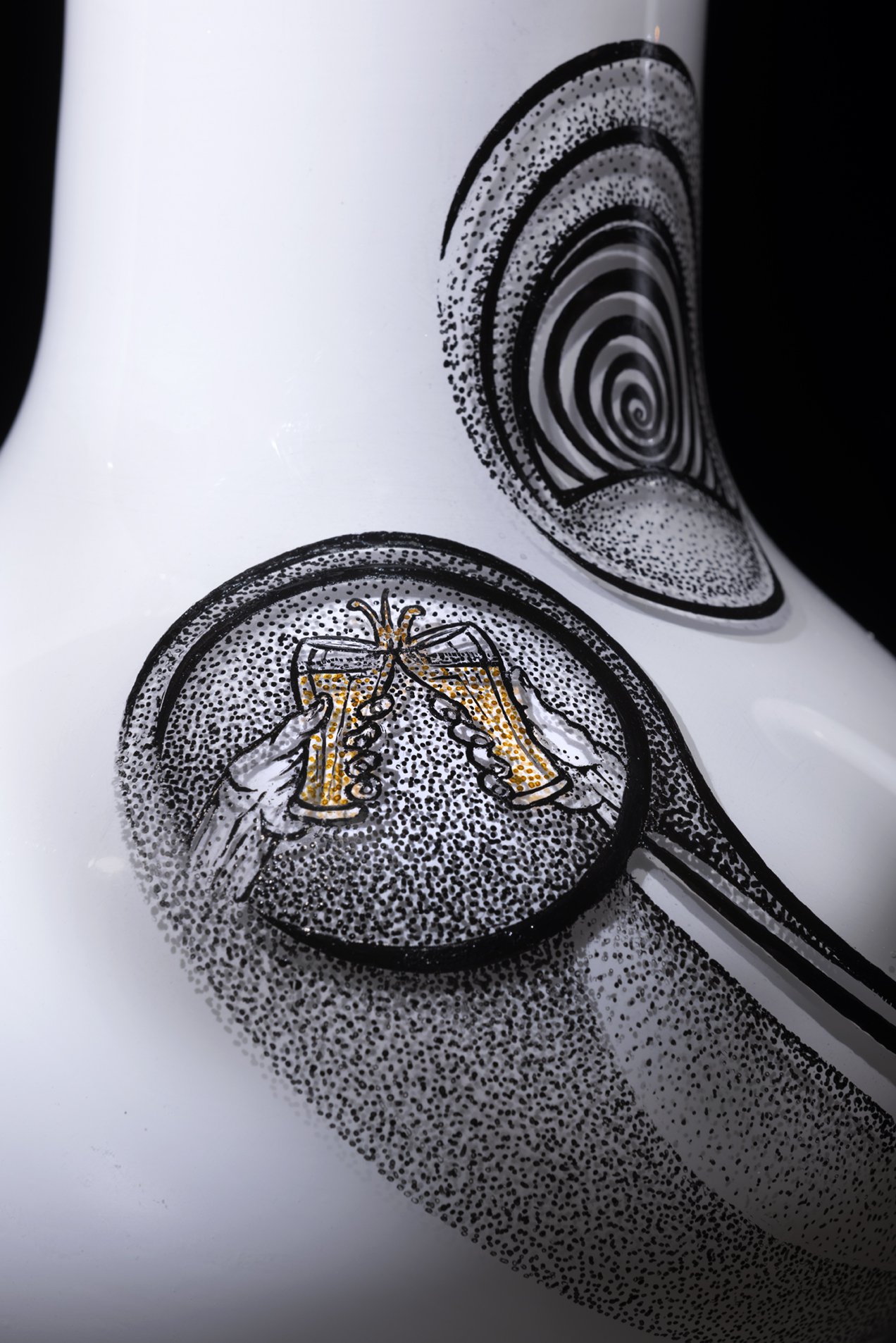 Insobrie-tea, 13" x 9" x 16", blown glass and enamel, 2020. Photo credit: Russell Johnson