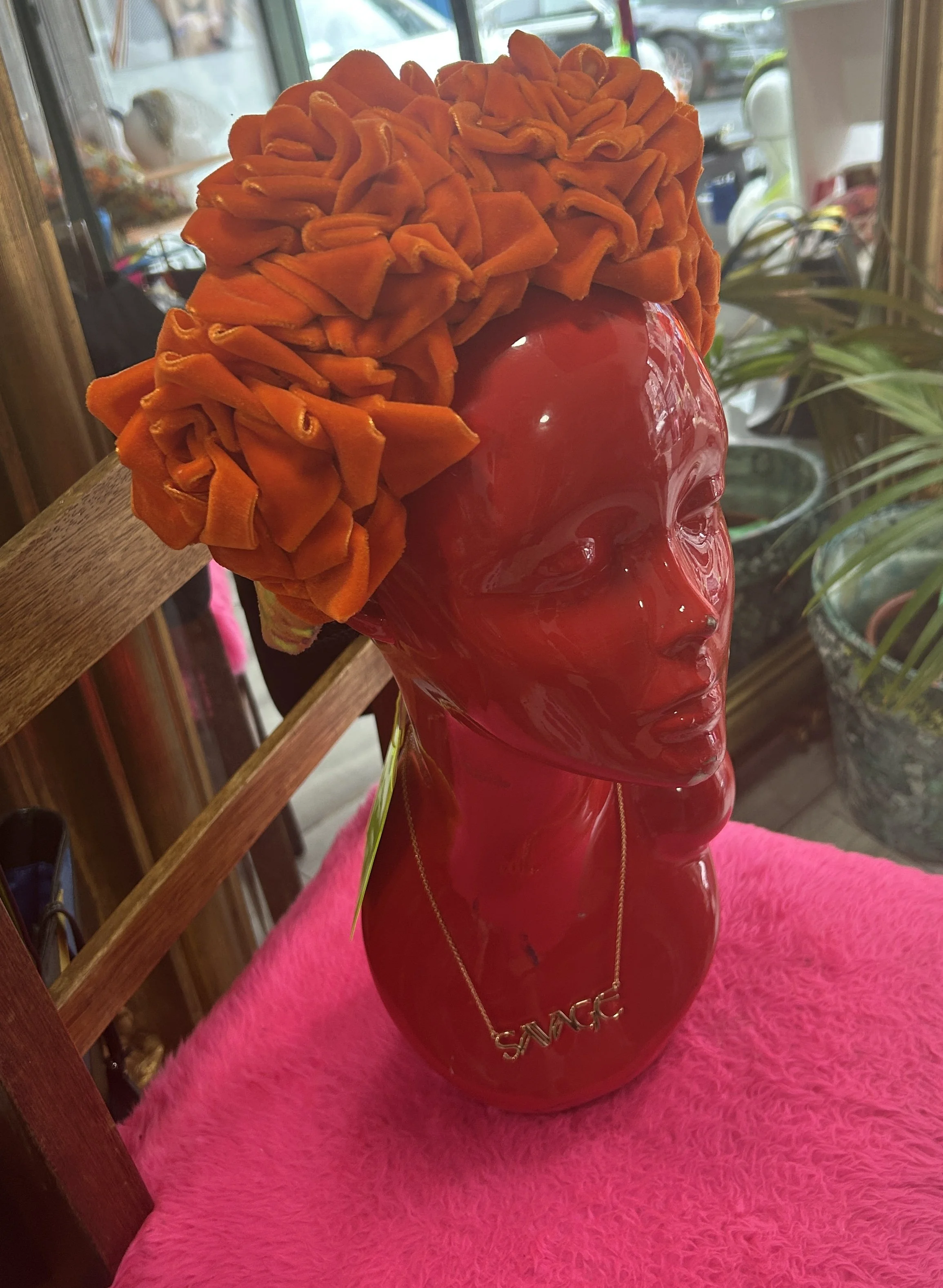 Wild card orange velvet rose headdress
