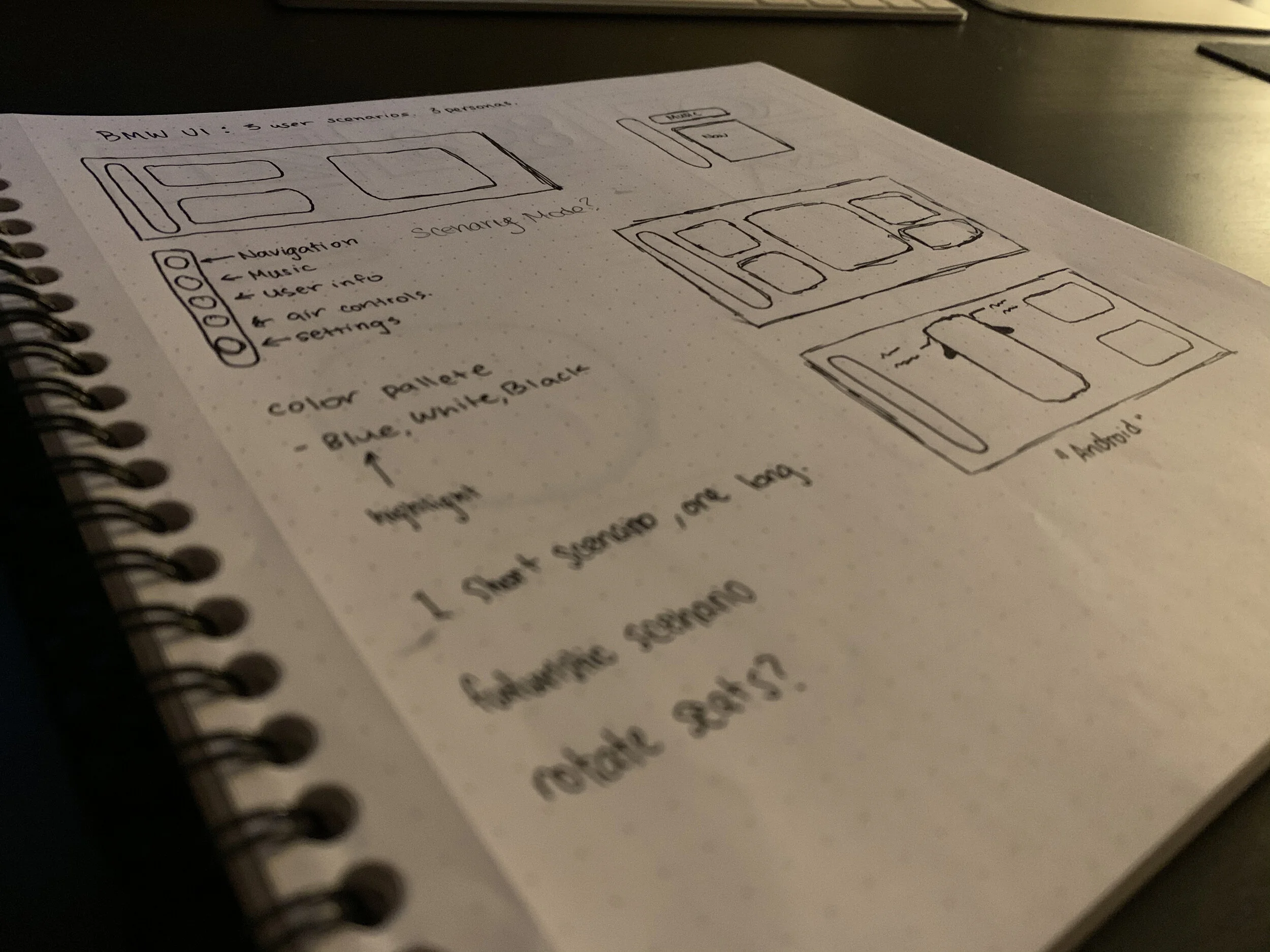 Initial sketches, trying to figure out my color palette, and initial design.