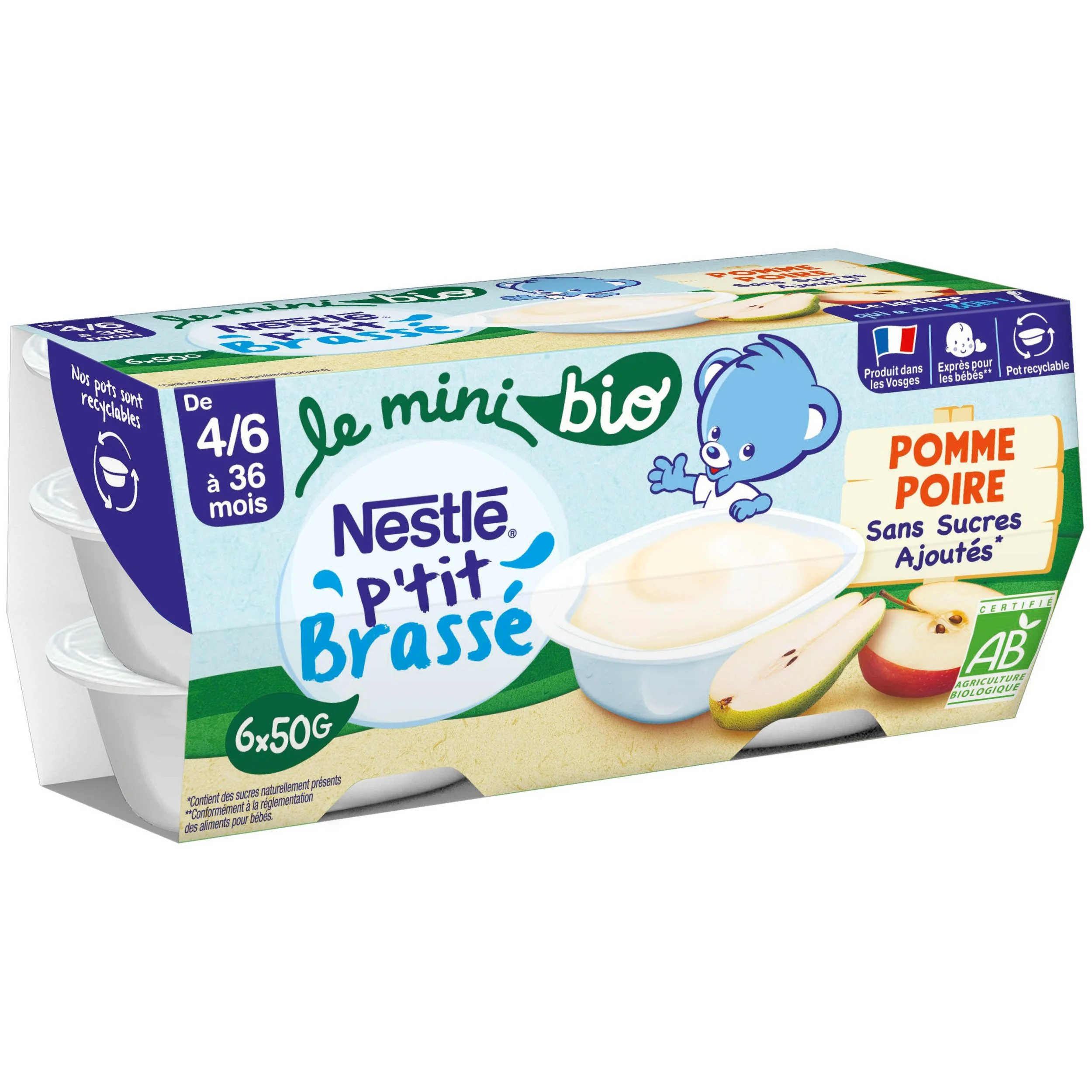 1 carton de P'tit Brassé Pomme Poire sans Sucres Ajoutés (dès 10 mois)