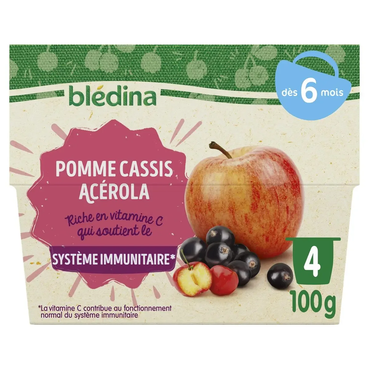 1 carton de 12 x 4 compotes Pomme Cassis Acérola dès 6 mois