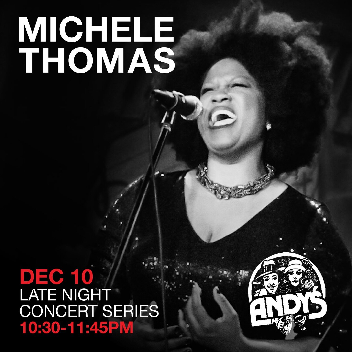 🎶 Join us for a night of jazz magic this Sunday, December 10, as the Michele Thomas Quartet takes the stage at Andy's Jazz Club for the Late Night Concert Series! 🌙 This marks our final show at Andy's for 2023, and we're ready to make it unforgetta