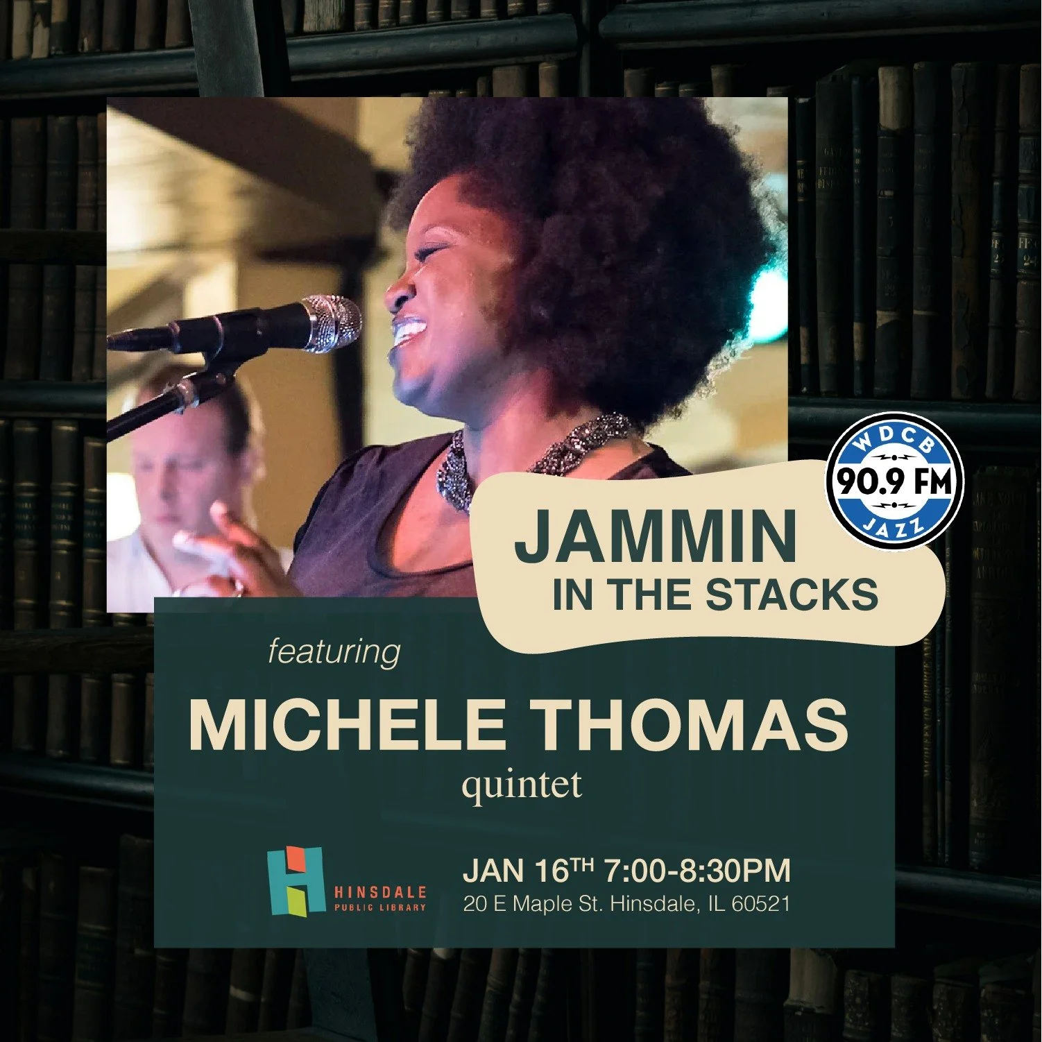 📚✨ Jazz after hours&hellip; in a library. ✨🎶

I&rsquo;m so excited to bring the Michele Thomas Quintet to Hinsdale for" WDCB Jazz is Jammin&rsquo; in the Stacks." This is a rare, intimate evening of jazz inside one of my favorite kinds of