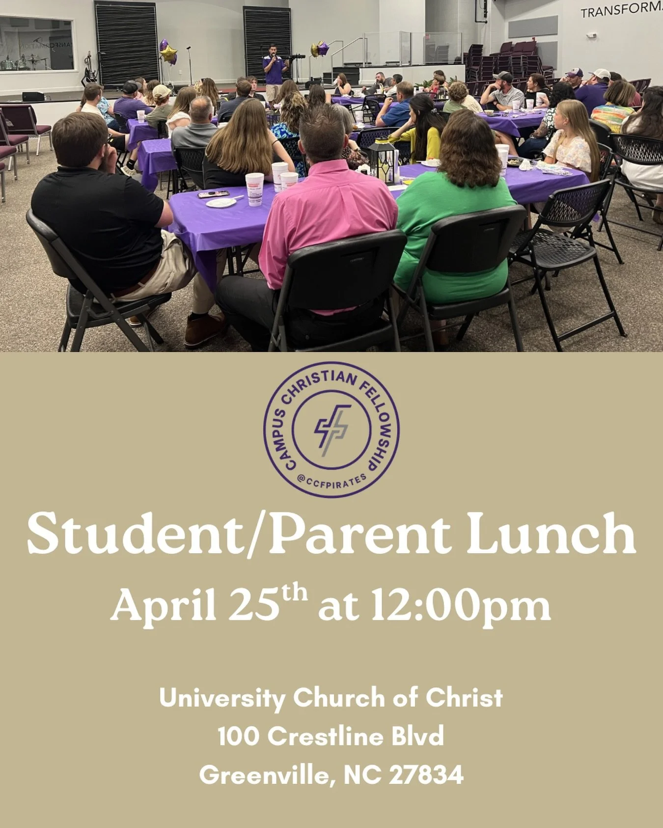 REMINDER: Student/Parent Lunch is TOMORROW @ 12:00pm at University Church of Christ (100 Crestline Blvd)

Hope to see you there :: bring your family and come even if they can&rsquo;t come too!
