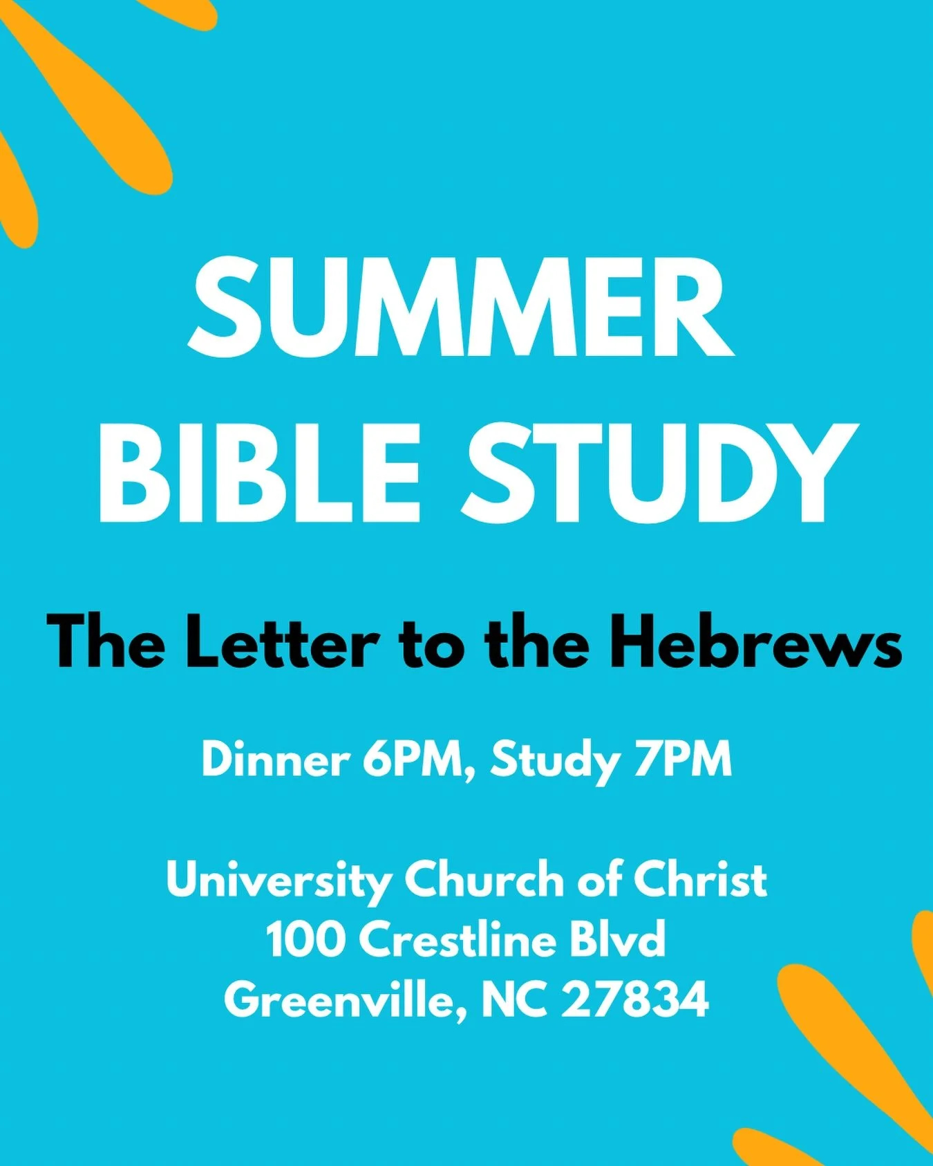 Summer Bible Study @ University Church of Christ :: 100 Crestline Blvd :: Dinner 6:00pm - Study 7:00pm