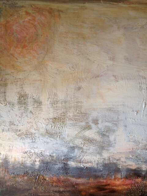   Relic  Plaster and acrylic on canvas, 48x48 inches 