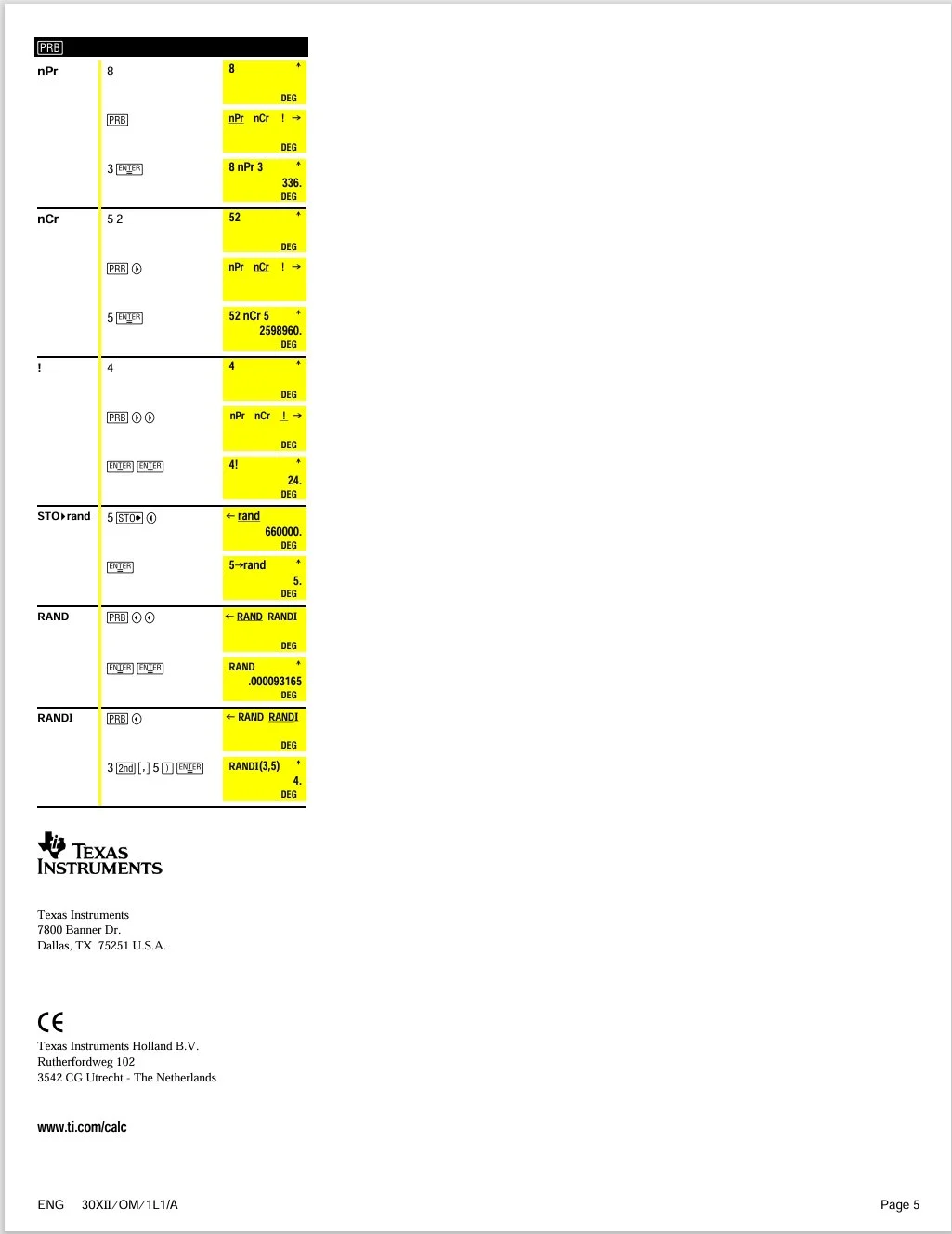 A screenshot of a calculator display showing various calculated values for a Texas Instruments calculator, including different variable entries and mathematical results.
