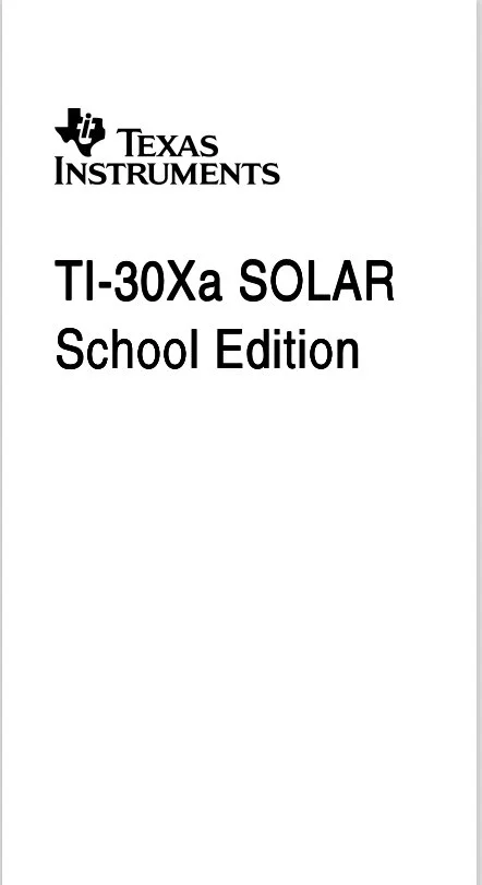 Cover page of a Texas Instruments TI-30Xa Solar School Edition calculator manual or guide.