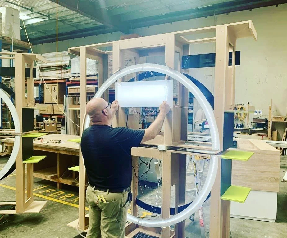 Nice variety of custom projects in production right now including retail pop up shops, point of sale displays and a rollout of brand new convention program stands.