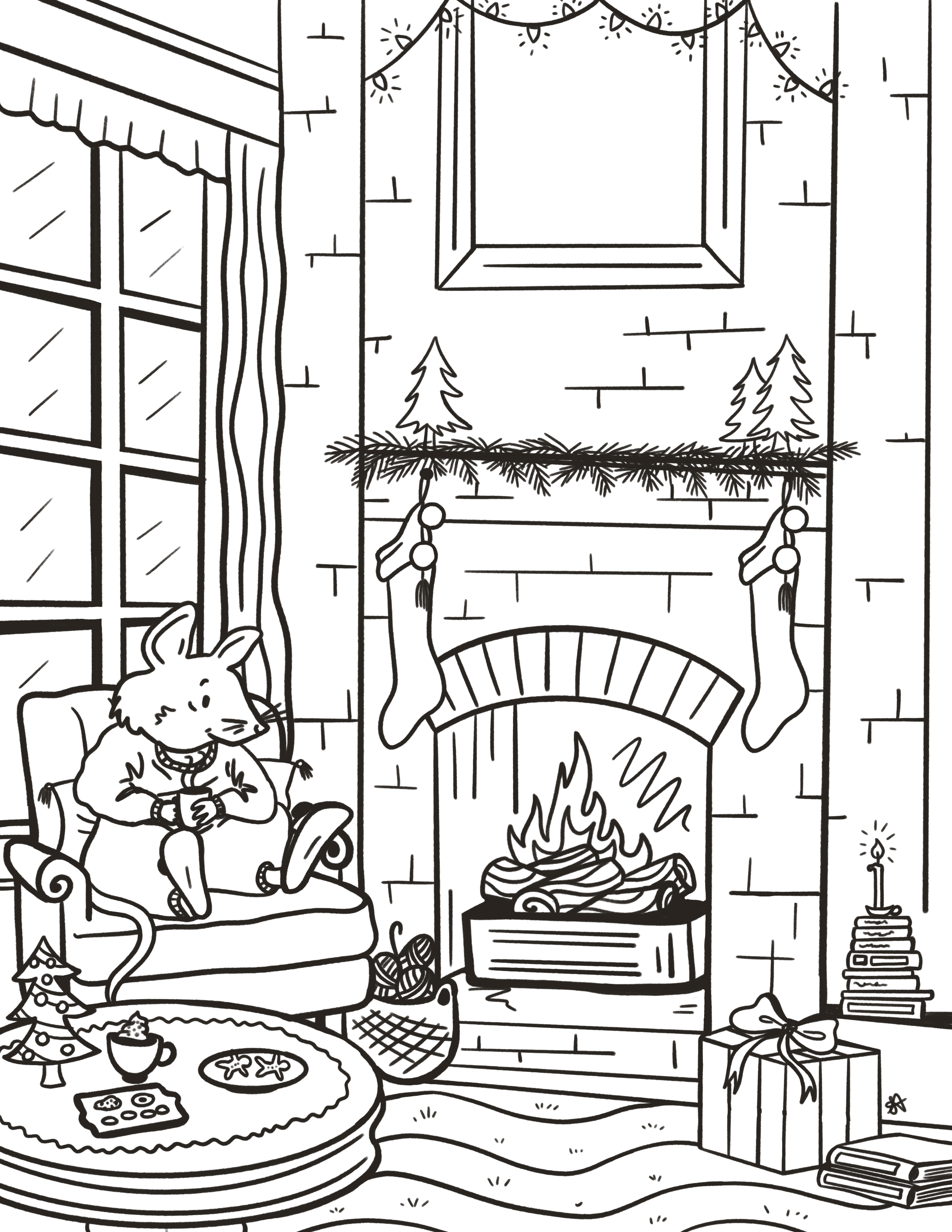 Cozy Christmas colouring page