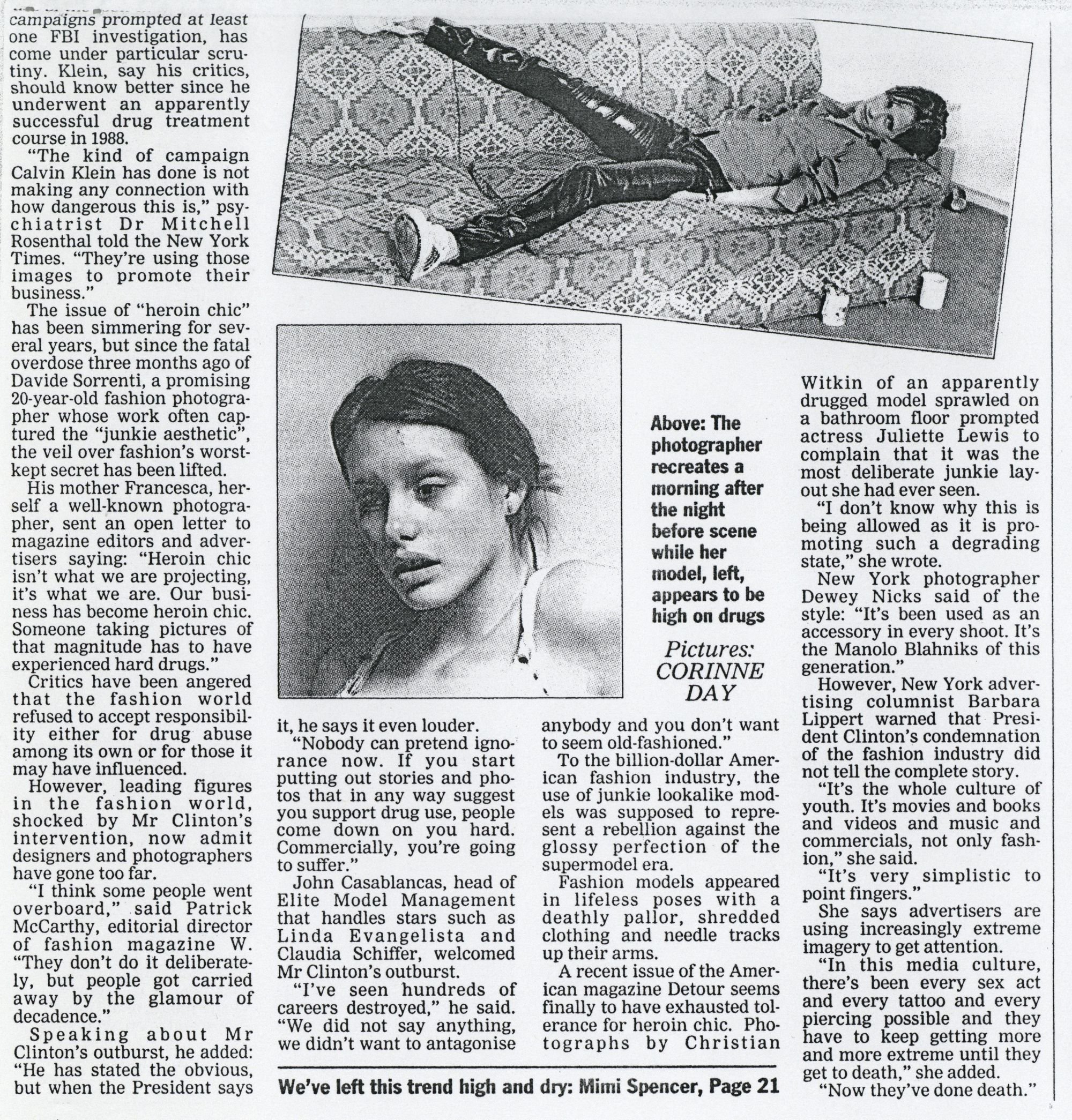 53. EVENING STANDARD THURSDAY 22 MAY 1997 Clinton rages at fashion industry over sick taste for 'heroin chic' P2.jpg