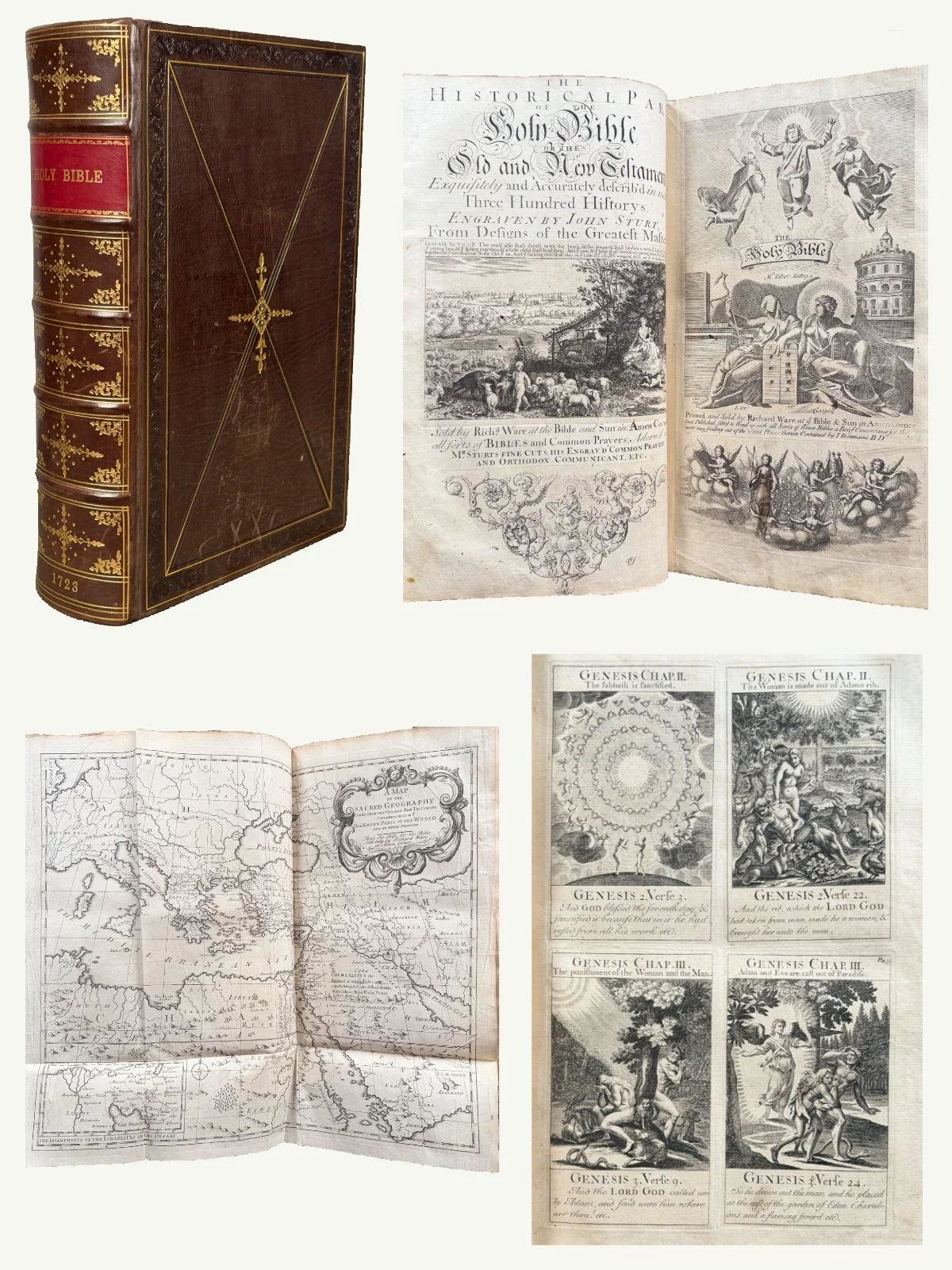 1723 Illustrated Folio King James Bible with 300 Engravings and 6 Maps