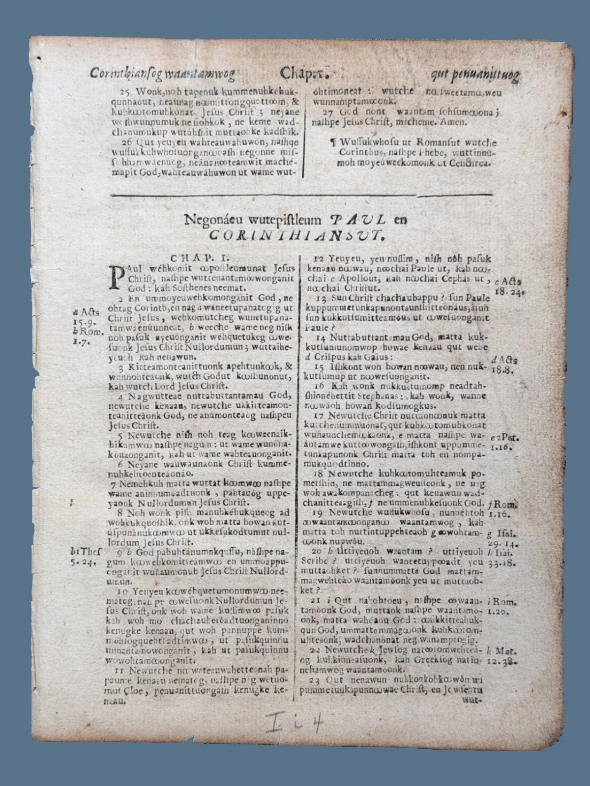 1661 Eliot Indian Bible Leaf