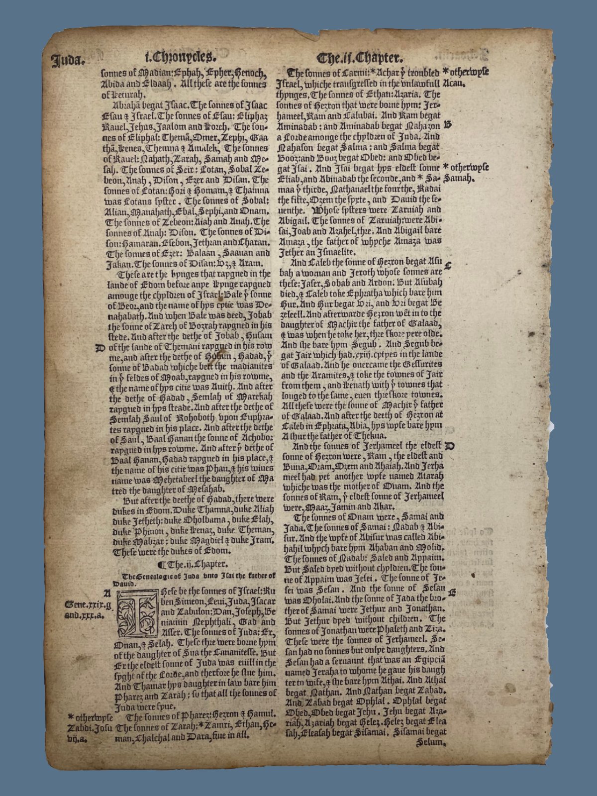 Book of 1 Chronicles Title Page 1549 Folio Matthew's Bible — Antique