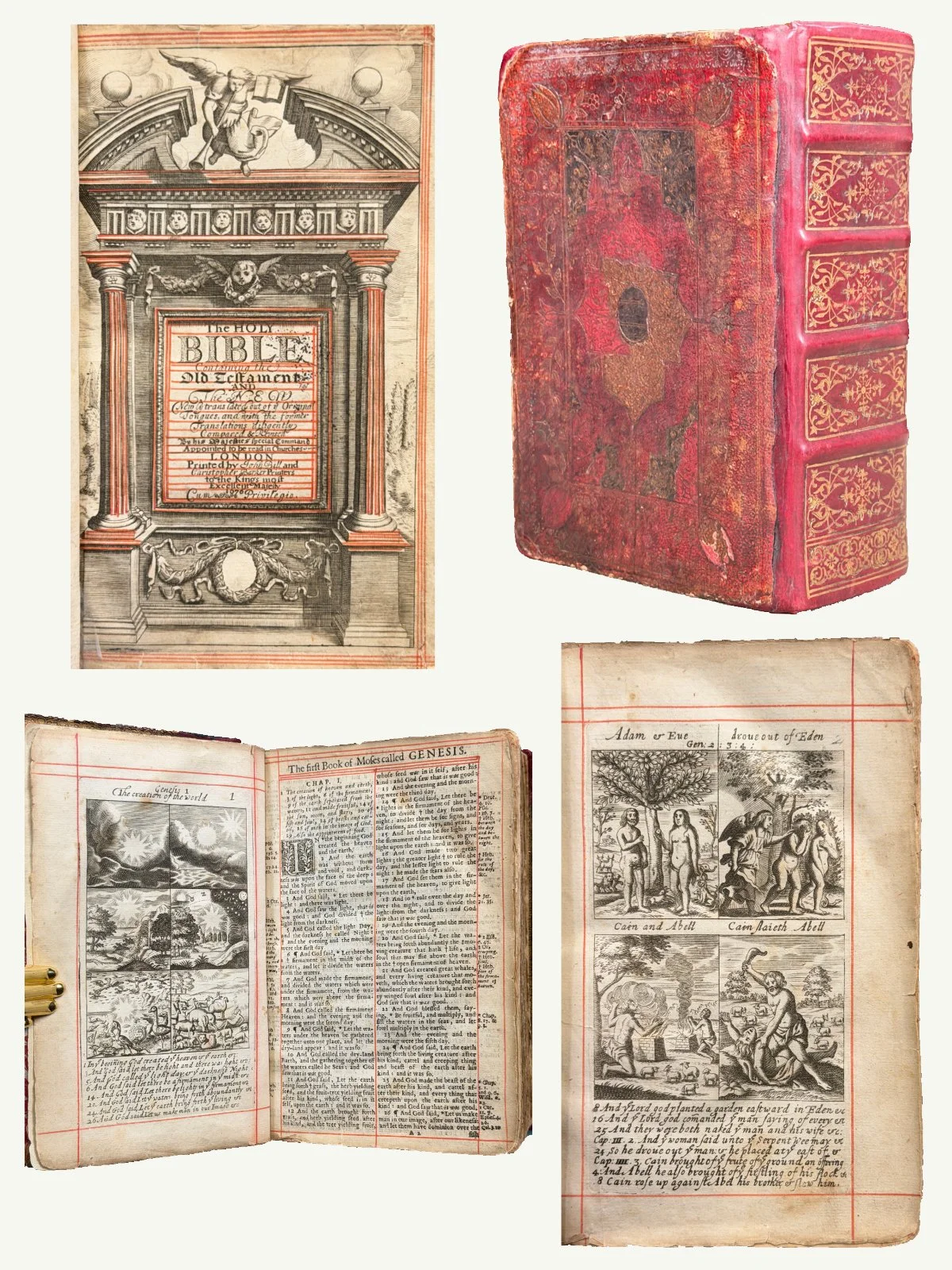 1671 Red Ruled King James Bible with Gauffered Edges and 160 Engraved Plates