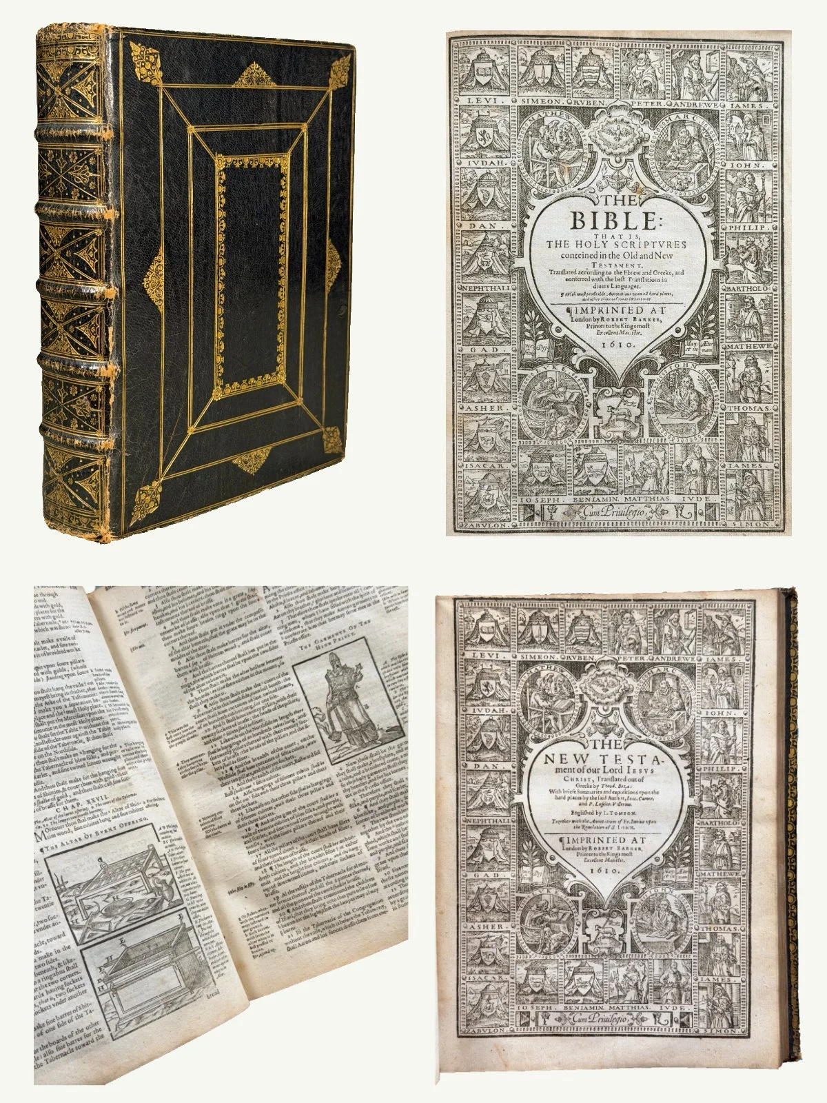 1610 Illustrated Geneva Bible with Judas Misprint in Paneled Morocco Binding