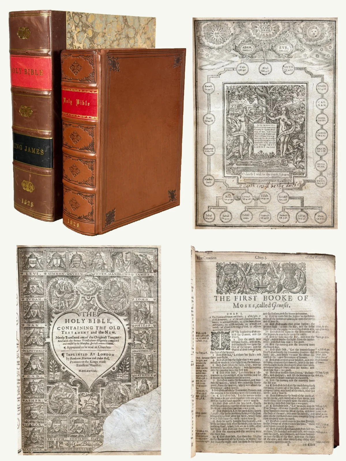 1628 Quarto King James Bible with Genealogies and Clamshell