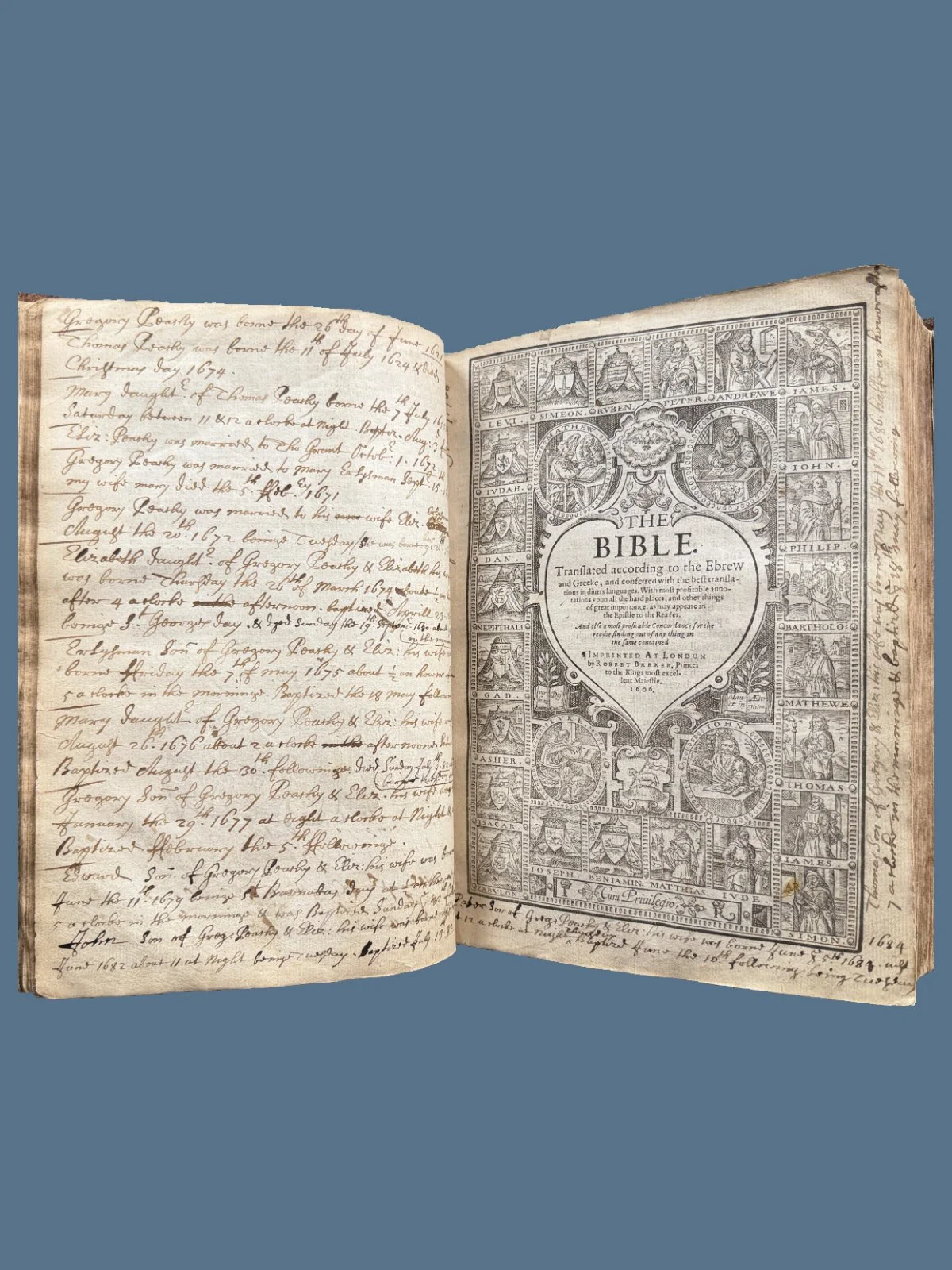 Breeches Bible Title Page with Family History Records