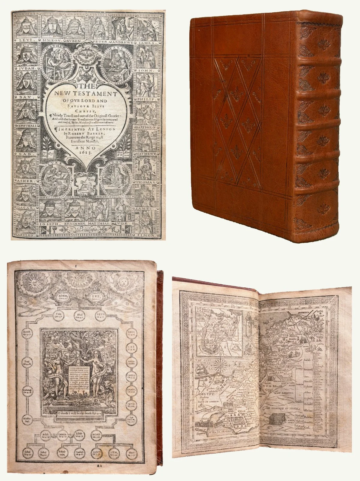 1613 Early Quarto King James Bible with Genealogies and Double Page Map
