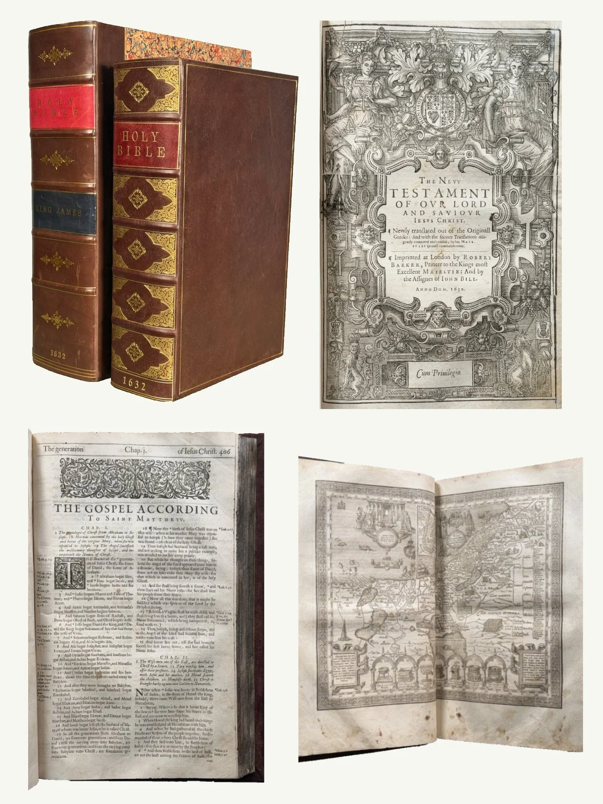 1632 Folio King James Bible with Genealogies, Map, and Clamshell